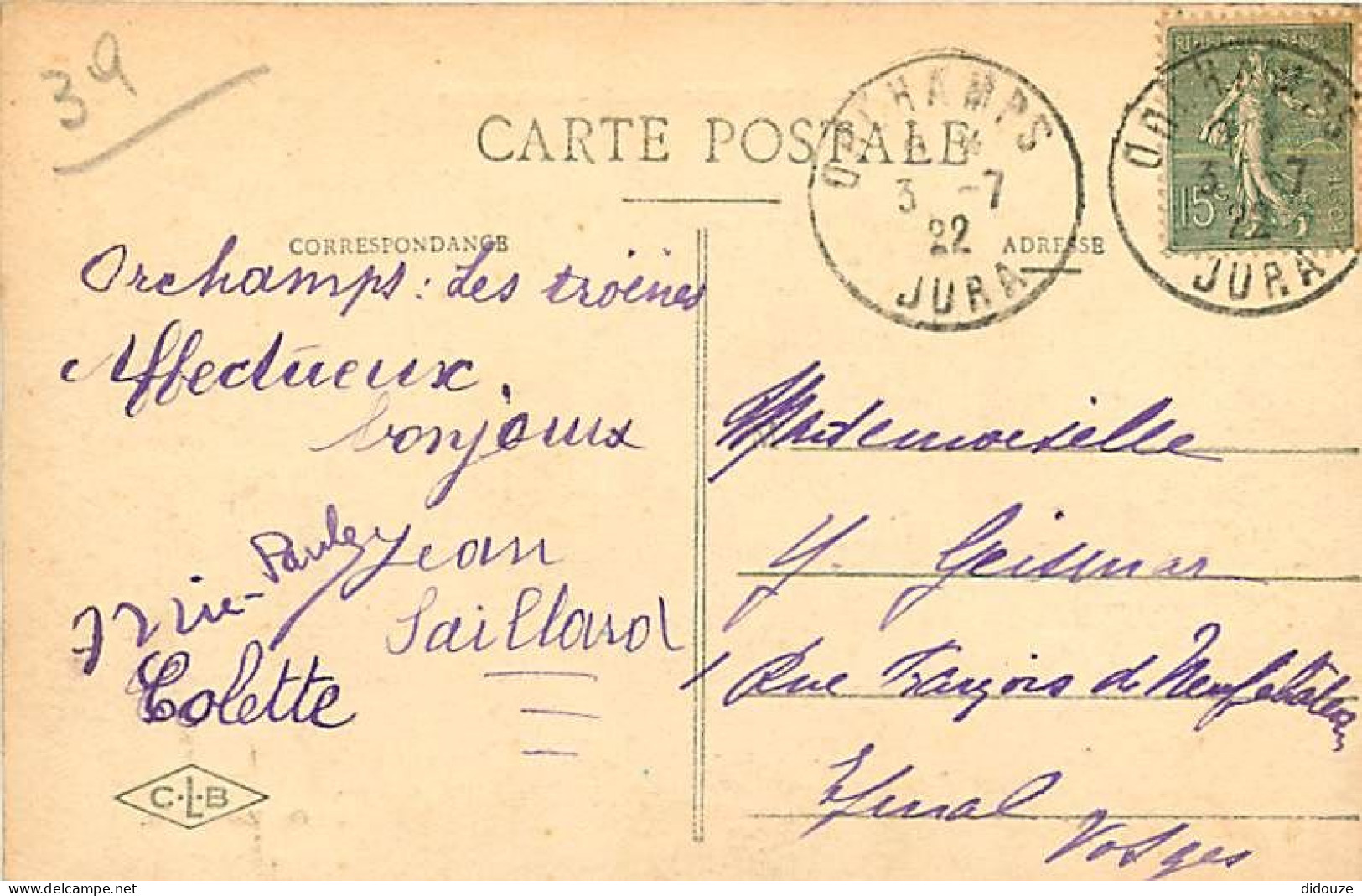 39 - Orchamps - Le Barrage - Oblitération Ronde De 1922 - CPA - Voir Scans Recto-Verso - Andere & Zonder Classificatie