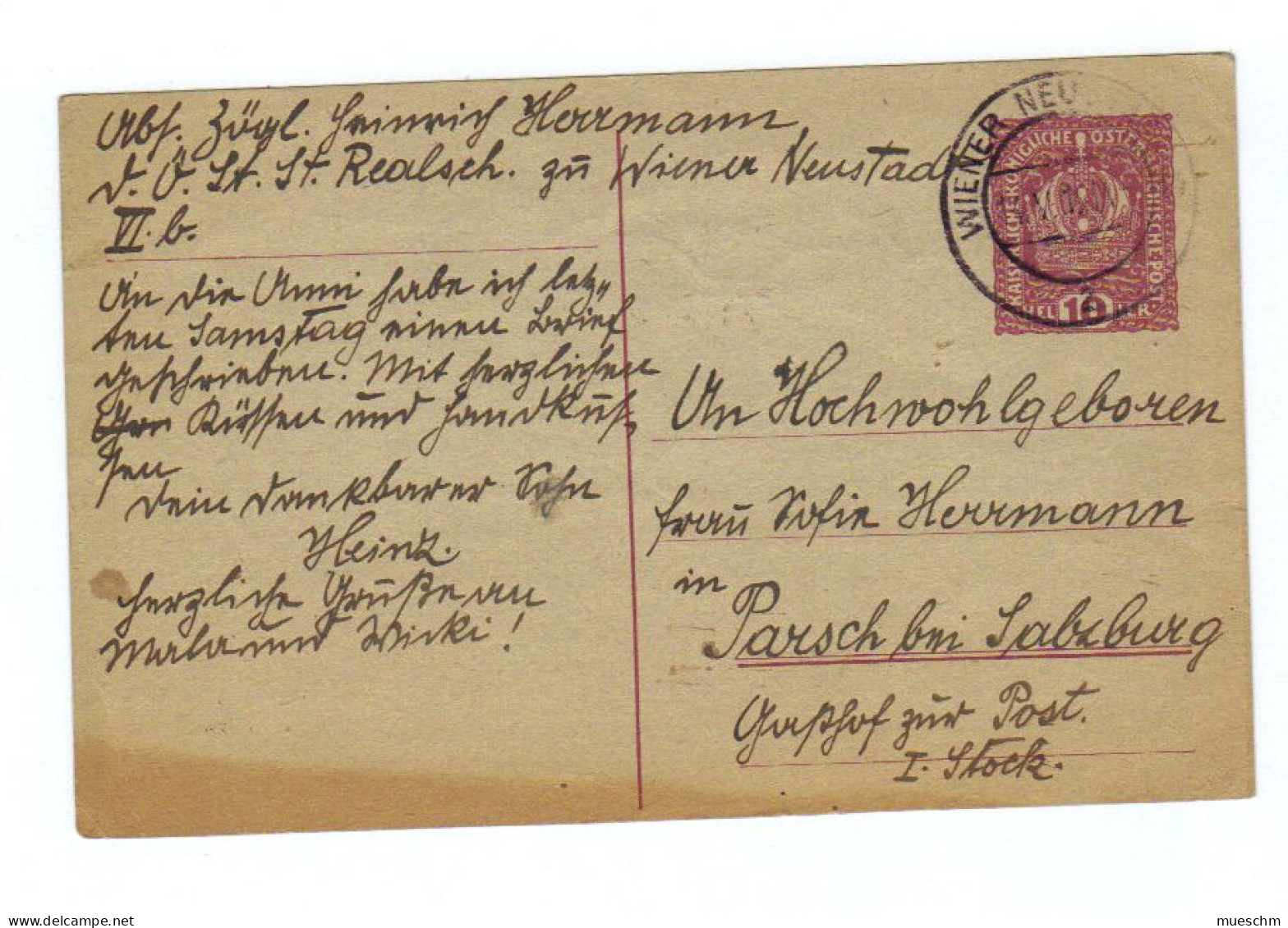 Österreich, 1919, Postkarte Mit Eingedr. 10Heller/Kaiserkrone, Stempel Wiener Neustadt (12380E) - Postkarten
