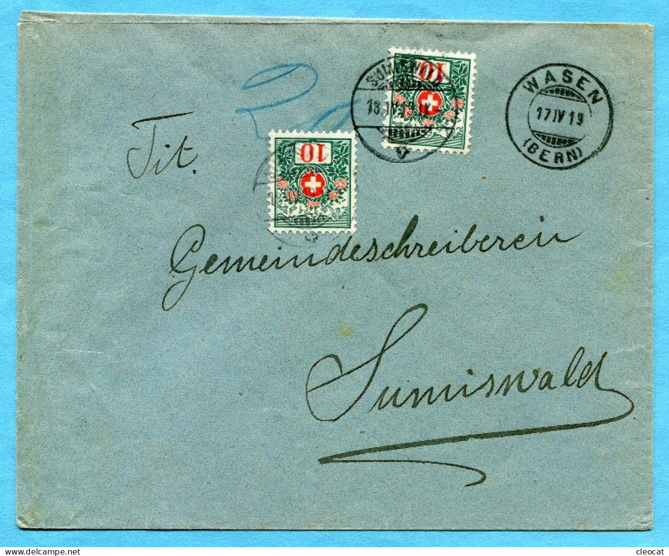 Brief Wasen 1919 Nach Sumiswald Mit Nachportomarken - Postage Due