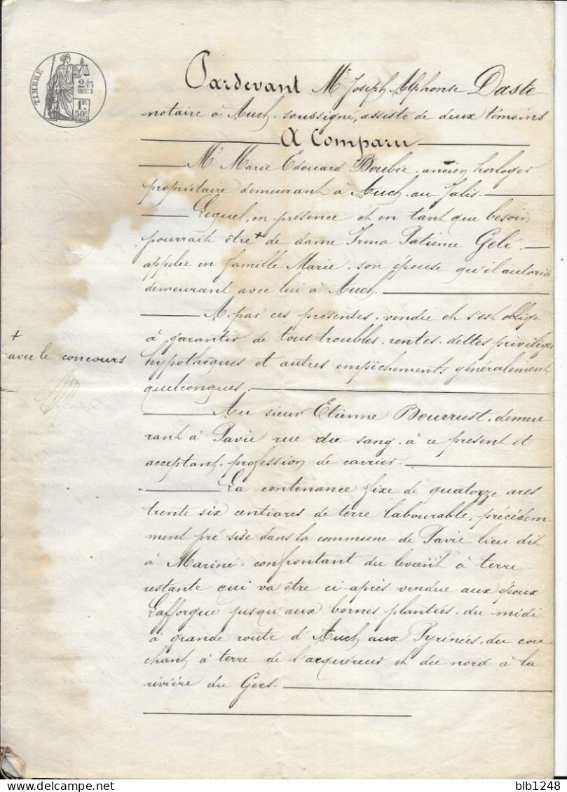 Vieux Papiers  Manuscrit  32 Gers Commune De Pavie Acte De Vente Terrain 6 Mai 1877 4 Pages - Manuscrits