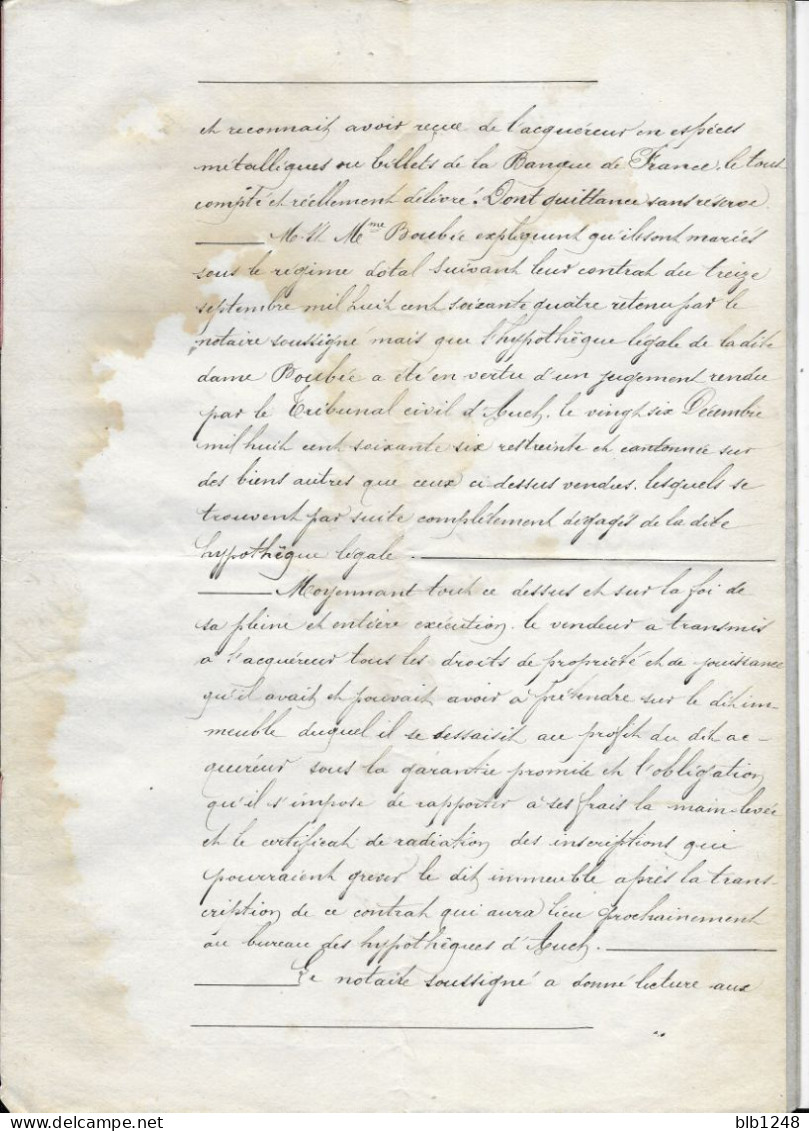 Vieux Papiers  Manuscrit  32 Gers Commune De Pavie Acte De Vente Terrain 6 Mai 1877 4 Pages - Manuscrits