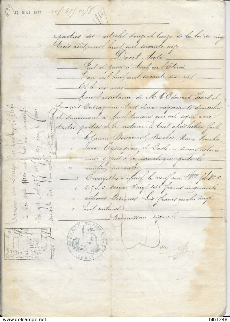 Vieux Papiers  Manuscrit  32 Gers Commune De Pavie Acte De Vente Terrain 6 Mai 1877 4 Pages - Manuscripts