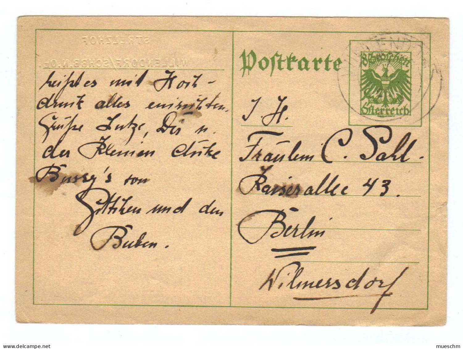 Österreich, 1926, Postkarte Mit Eingedr. 8Gr. Frankatur Nach Berlin (12401W) - Postkarten