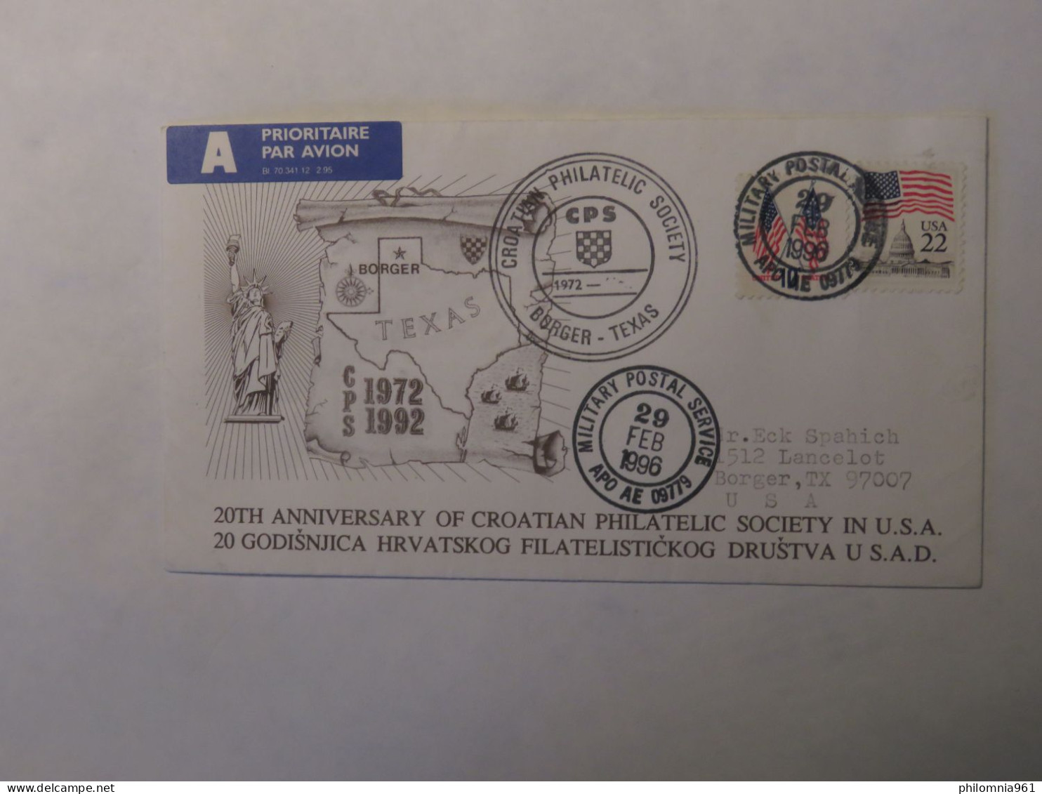 USA AIRMAIL COVER TO CROATIA 1996 - Other & Unclassified
