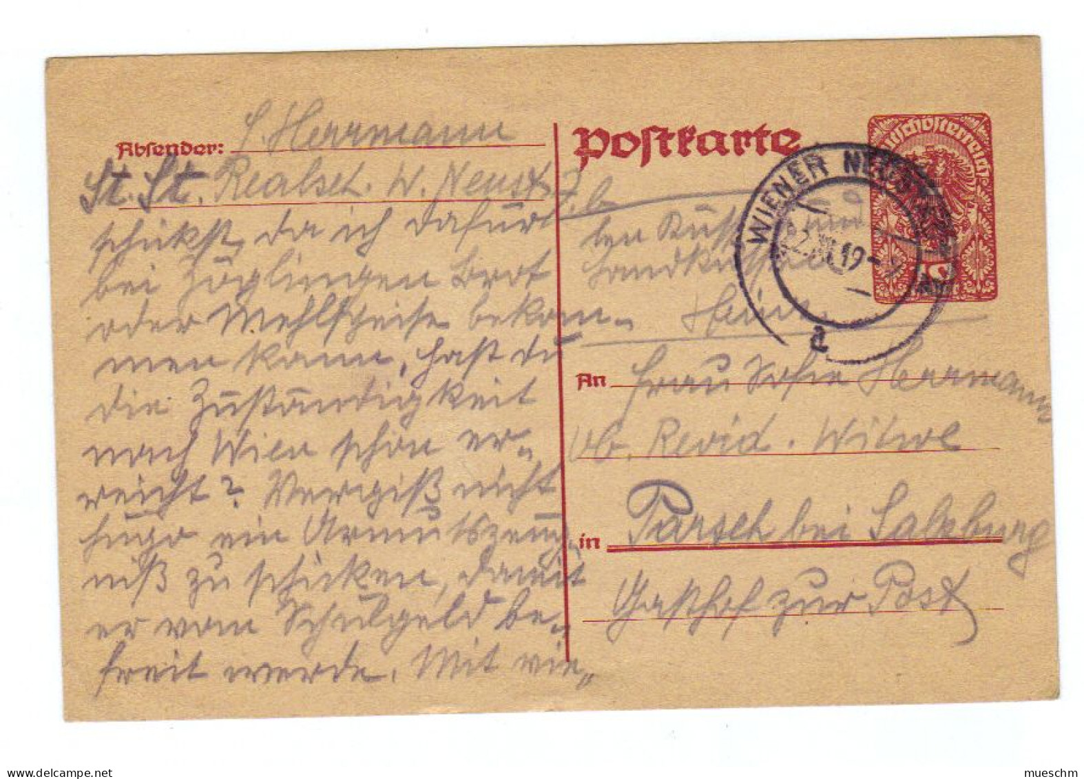 Österreich, 1919, Postkarte Mit Eingedr. 10Heller/Wappen Frankatur (12402W) - Cartoline