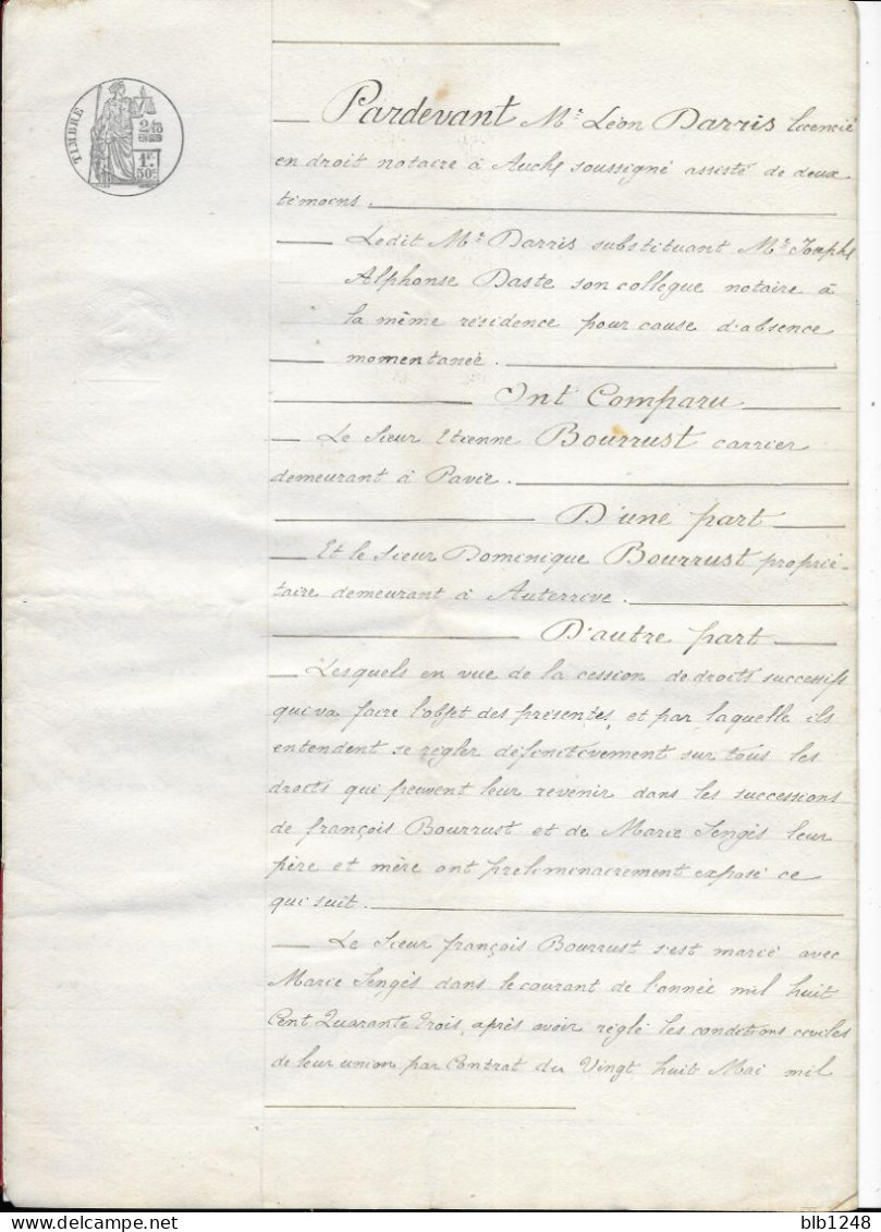 Vieux Papiers  Manuscrit  32 Gers Daste Notaire à Auch Acte Cession 4 Sept 1886  6 Pages - Manuscrits