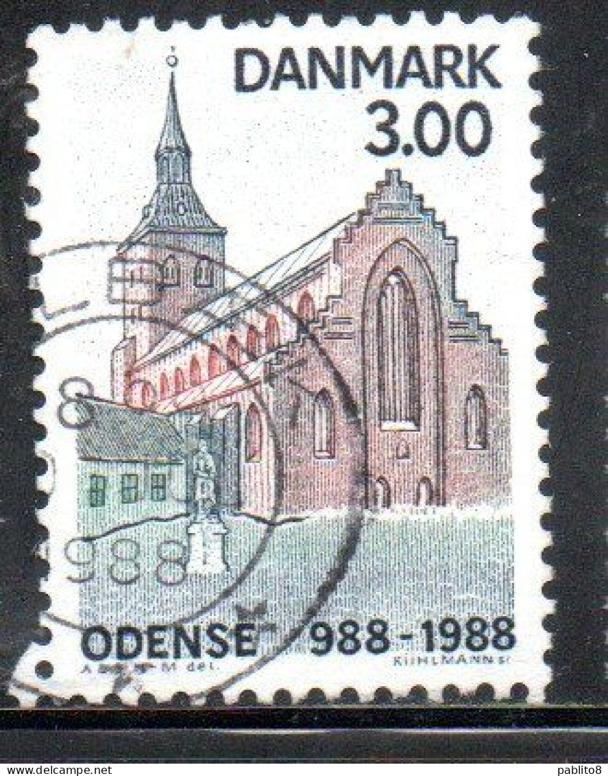 DANEMARK DANMARK DENMARK DANIMARCA 1988 ST. CNUT'S CHURCH AND STAUE OF HANS C. ANDERSEN ODENSE 3k USED USATO OBLITERE' - Used Stamps