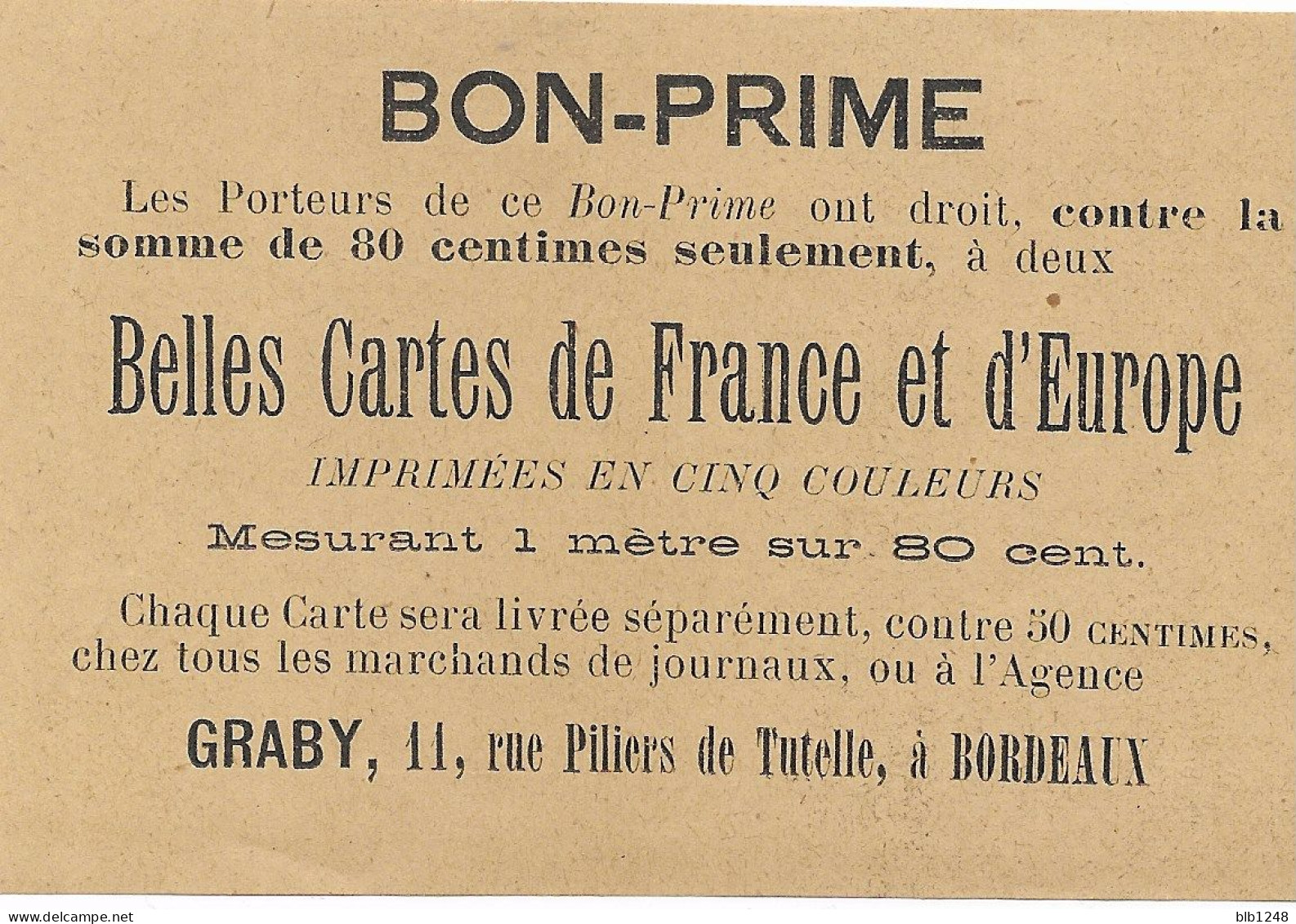 Vieux Papiers  Bon Prime Magasin Graby 11 Rue Pilliers De Tutelle Bordeaux - Non Classés