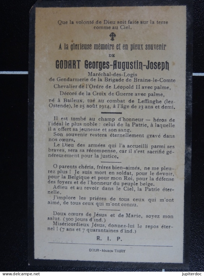Godart Georges Maréch. Logis Braine-le-Comte Baileux 1891 Tué Au Combat De Leffinghe (lez-Ostende) 25 Août 1914 - Devotieprenten