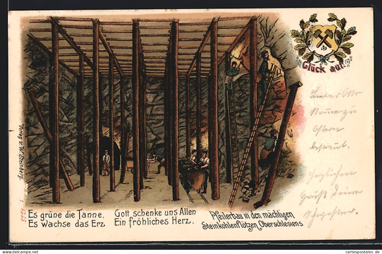 Lithographie Pfeilerbau In Den Mächtigen Steinkohlenflötzen Oberschlesiens  - Mines