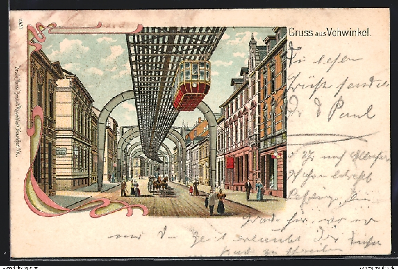 Lithographie Vohwinkel, Strassenpartie Mit Schwebebahn  - Autres & Non Classés