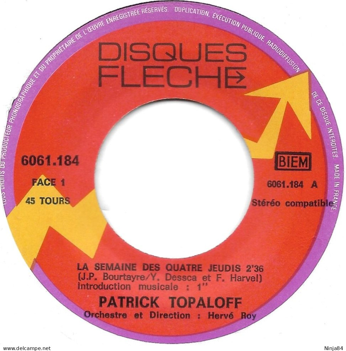 SP 45 RPM (7") Patrick Topaloff  "  La Semaine Des Quatre Jeudis  " - Autres - Musique Française