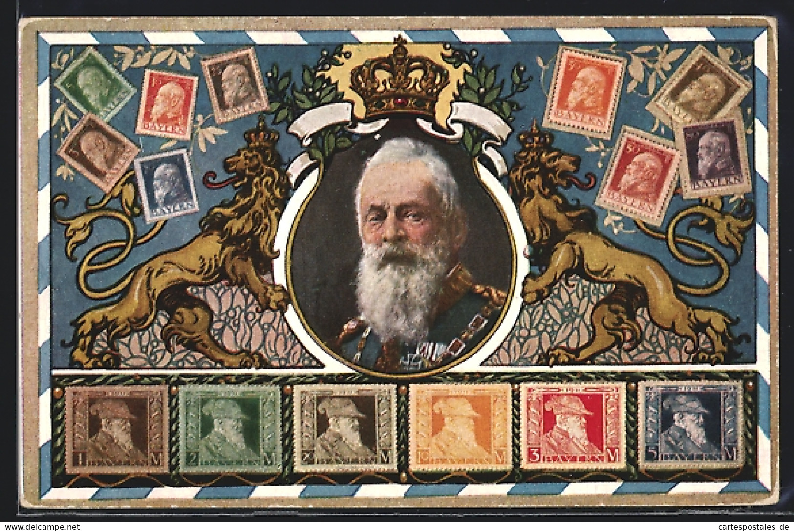 AK Prinzregent Luitpold Mit Verschiedenen Briefmarken  - Familles Royales