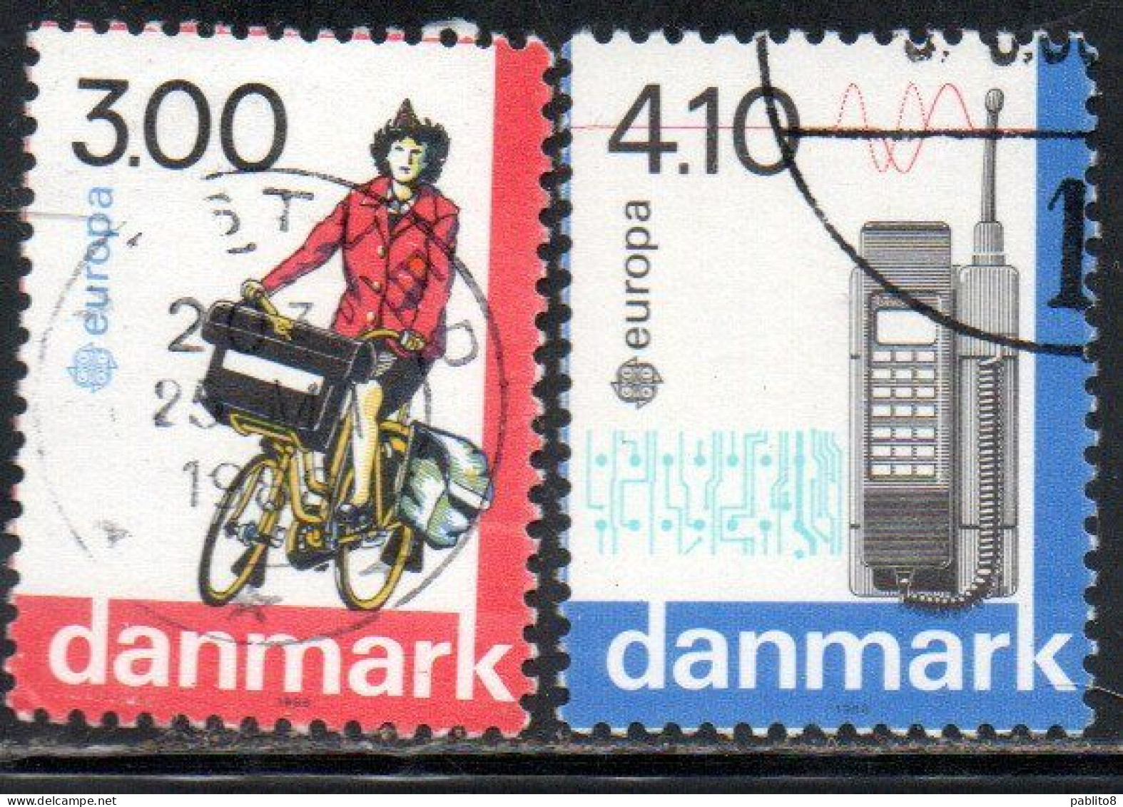 DANEMARK DANMARK DENMARK DANIMARCA 1988 EUROPA CEPT TRANSPORT AND COMMUNICATION COMPLETE SET SERIE USED USATO OBLITERE' - Oblitérés