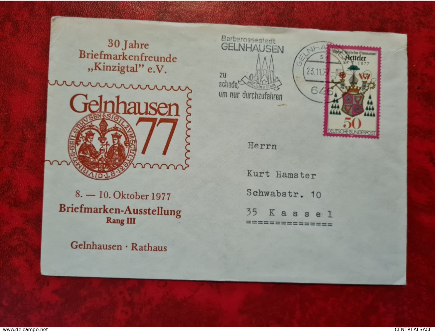 Lettre ALLEMAGNE 1977 FLAMME GELNHAUSEN 30 JAHRE BRIEFDMARKENFREUNDE KINZIGTAL BARBAROSSESTADT - Autres & Non Classés