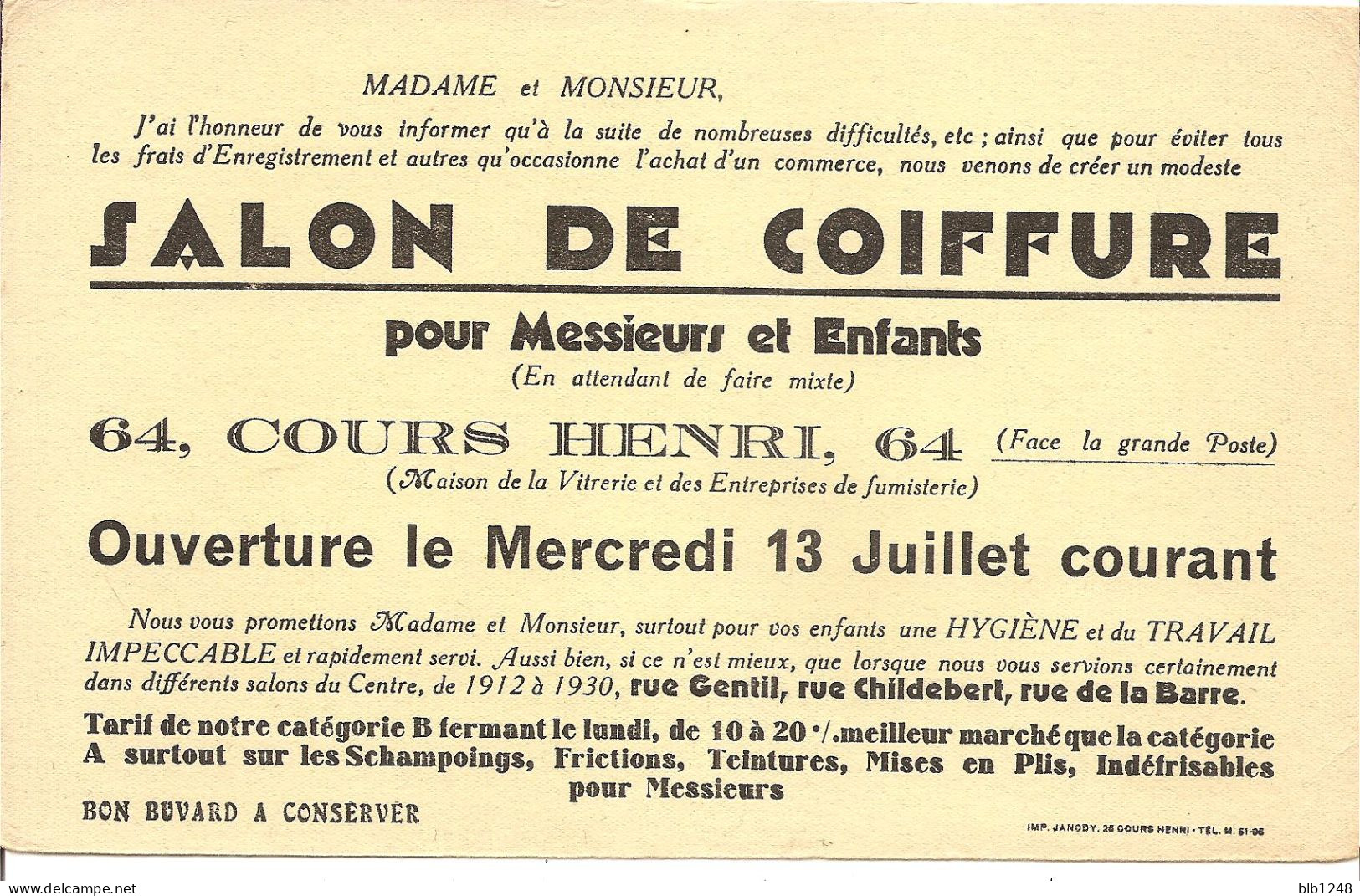 Buvards, Ouverture D'un Salon De Coiffure - C