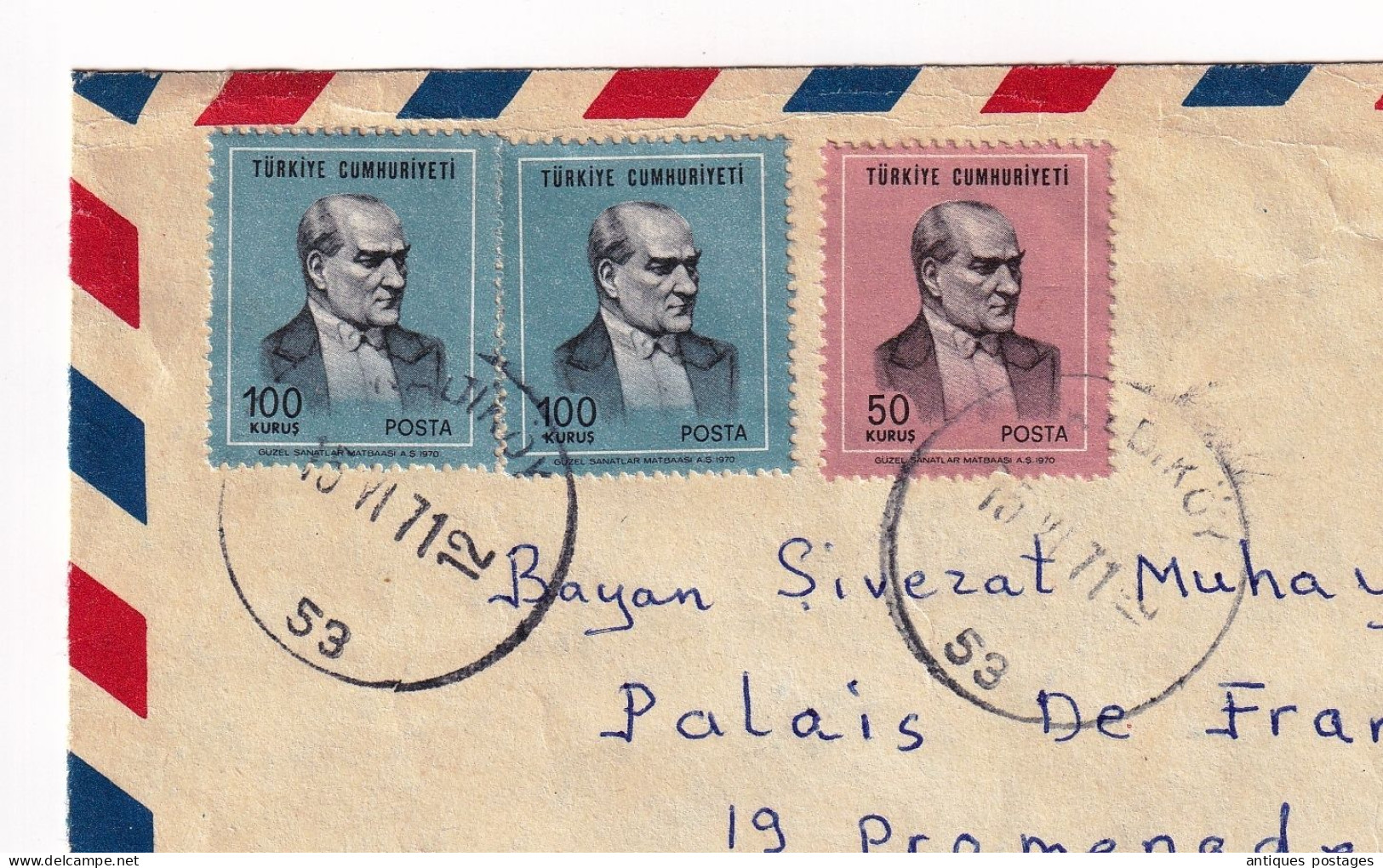 Lettre 1971 Turquie Turquey Istanbul Mustafa Kemal Atatürk Nice - Lettres & Documents