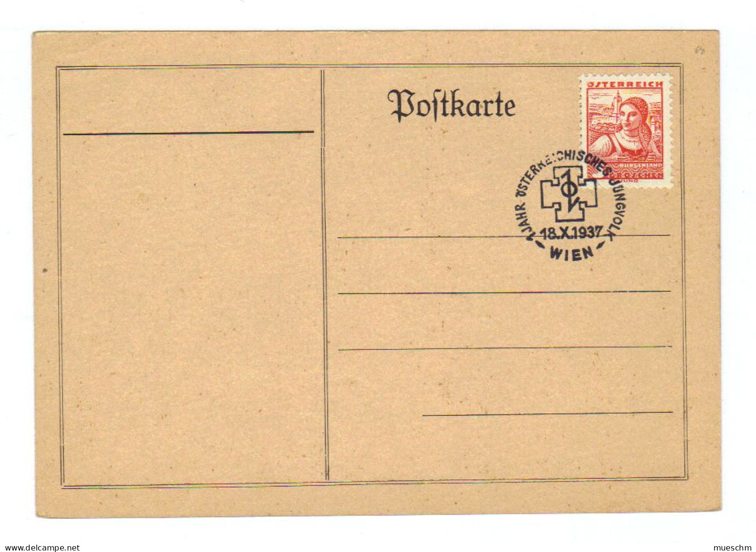 Österreich, 1937, Ungebr. Post Karte Frankiert Mit MiNr.568 (Volkstrachten 3gr) + SStpl. "1 Jahr österr. Jungvolk"(12464 - Cartoline
