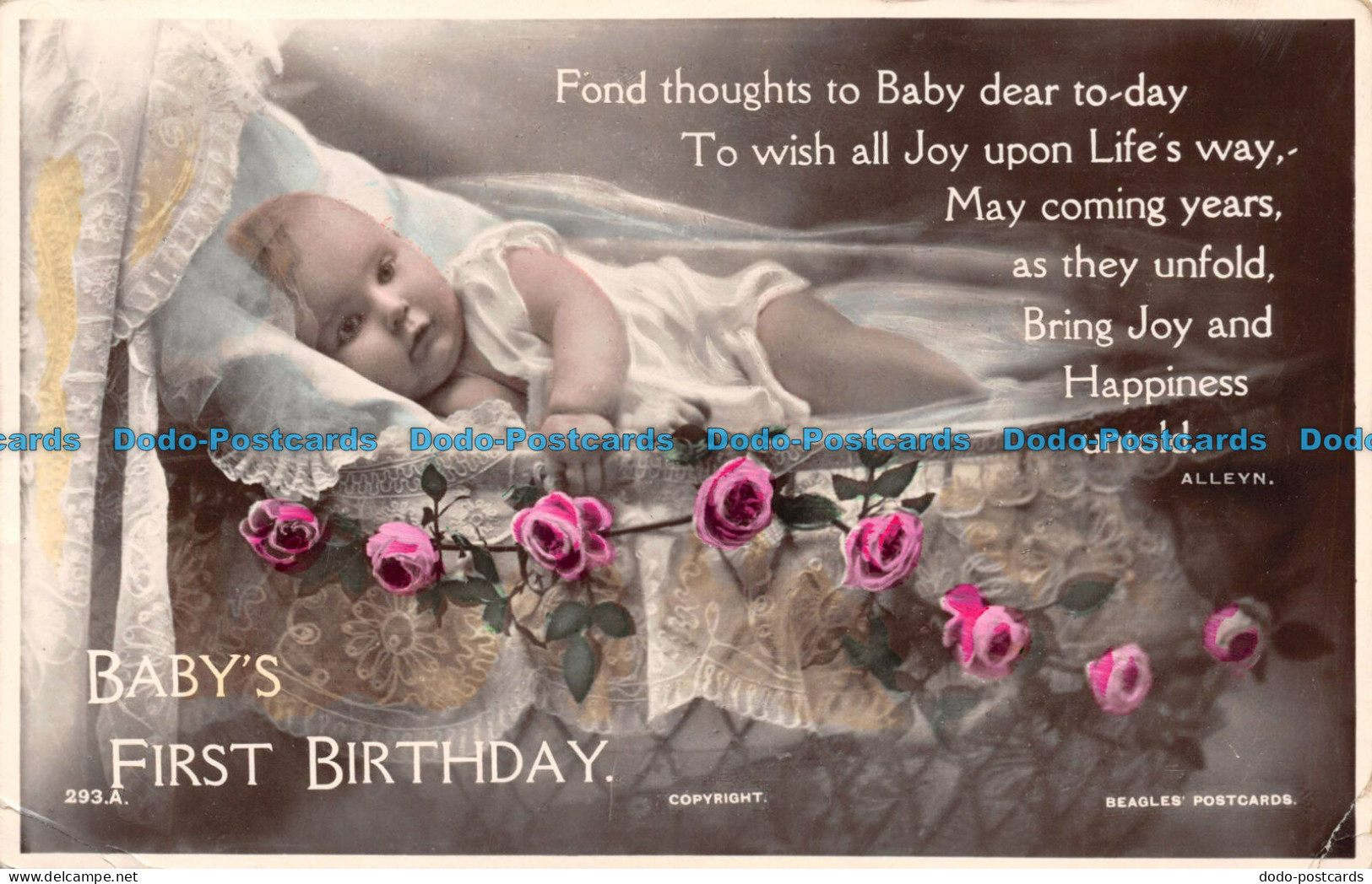 R103280 Babys First Birthday. Fond Thoughts To Baby Dear To Day. Beagles. 1929 - Monde