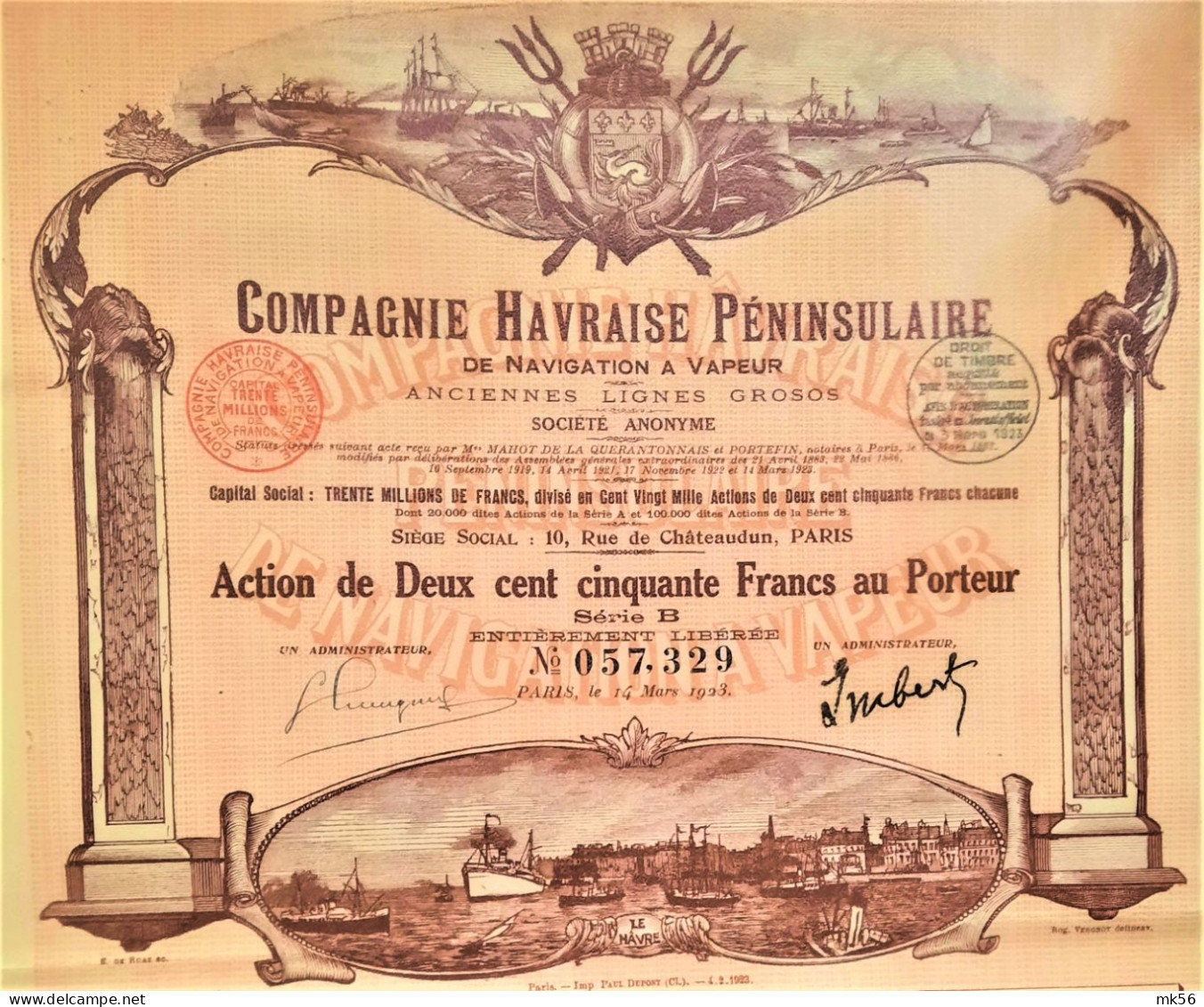 S.A. Compagnie Havraise Péninsulaire  De Navigation à Vapeur - Paris - 1923 - Deco ! - Navigazione
