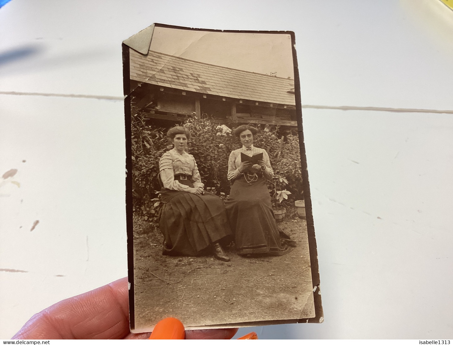 Photo  Snapshot 1900 BOURDON-LANCY Belle Femme, Jeune Fille, Assise, Belle Robe En Train De Lire Un Livre Dans Le Jardin - Persone Anonimi