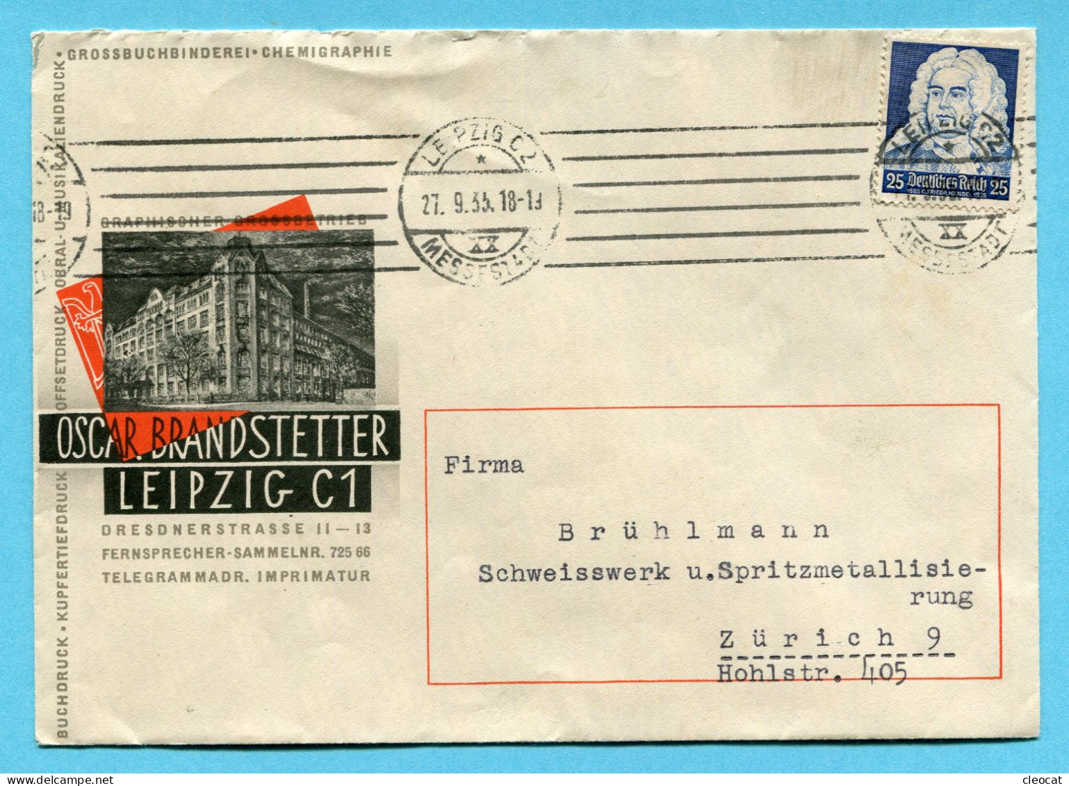 Illustrierter Brief Von Leipzig Nach Zürich 1935 - Absender: Oscar Branstetter - Cartas & Documentos