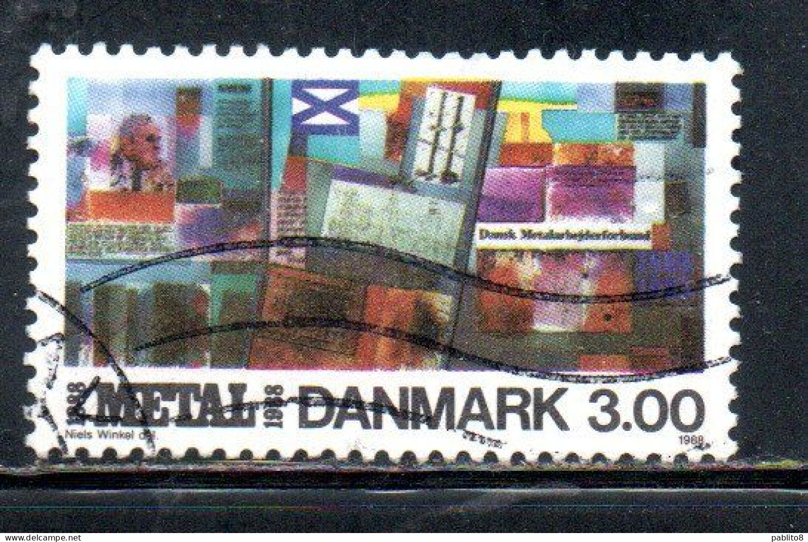 DANEMARK DANMARK DENMARK DANIMARCA 1988 DANISH METALWORKERS' UNION CENTENARY GLASS MOSAIC 3k USED USATO OBLITERE' - Oblitérés