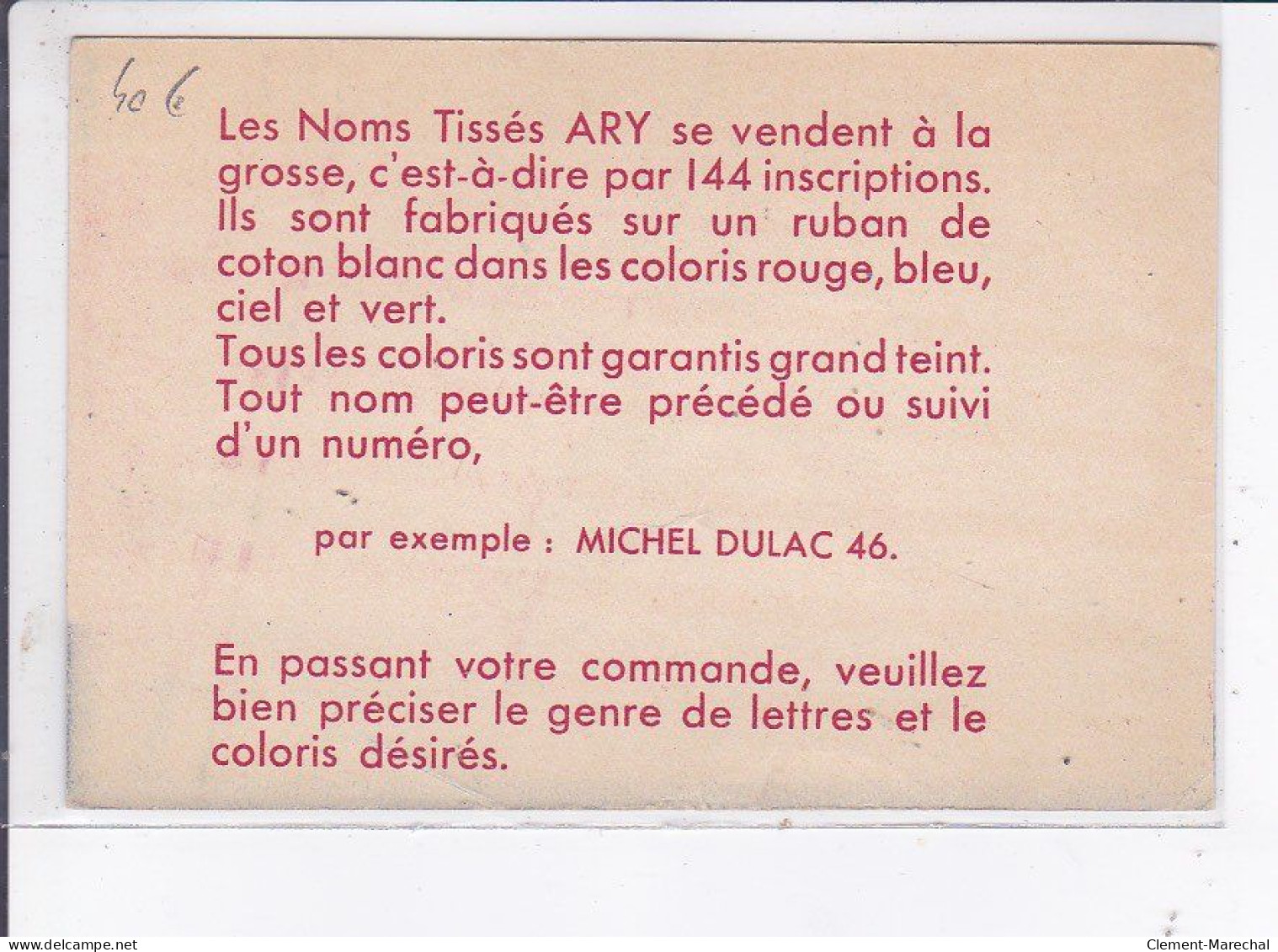PUBLICITE : Les Noms Tissés (parroquet)- Très Bon état - Werbepostkarten