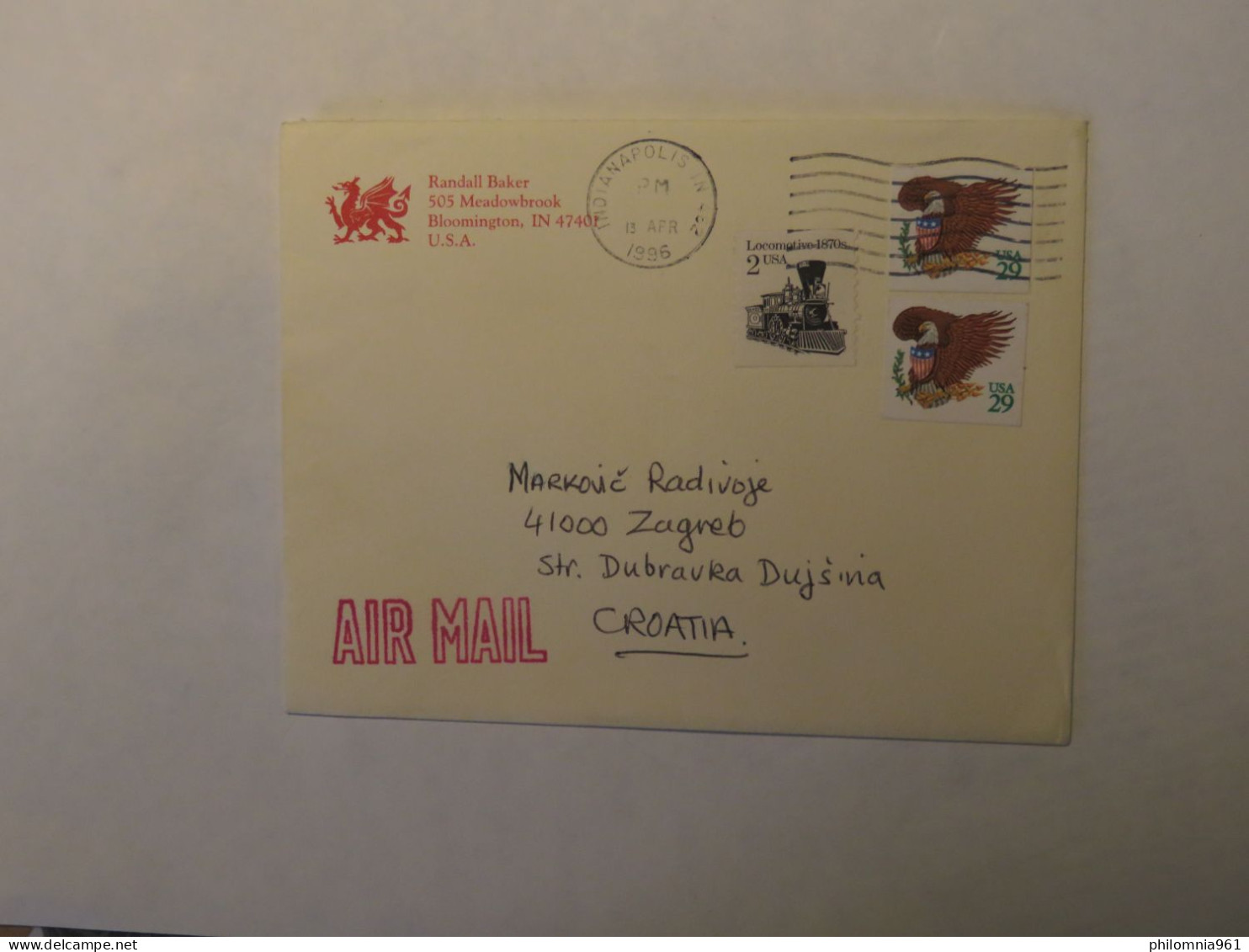 USA AIRMAIL COVER TO CROATIA 1996 - Autres & Non Classés