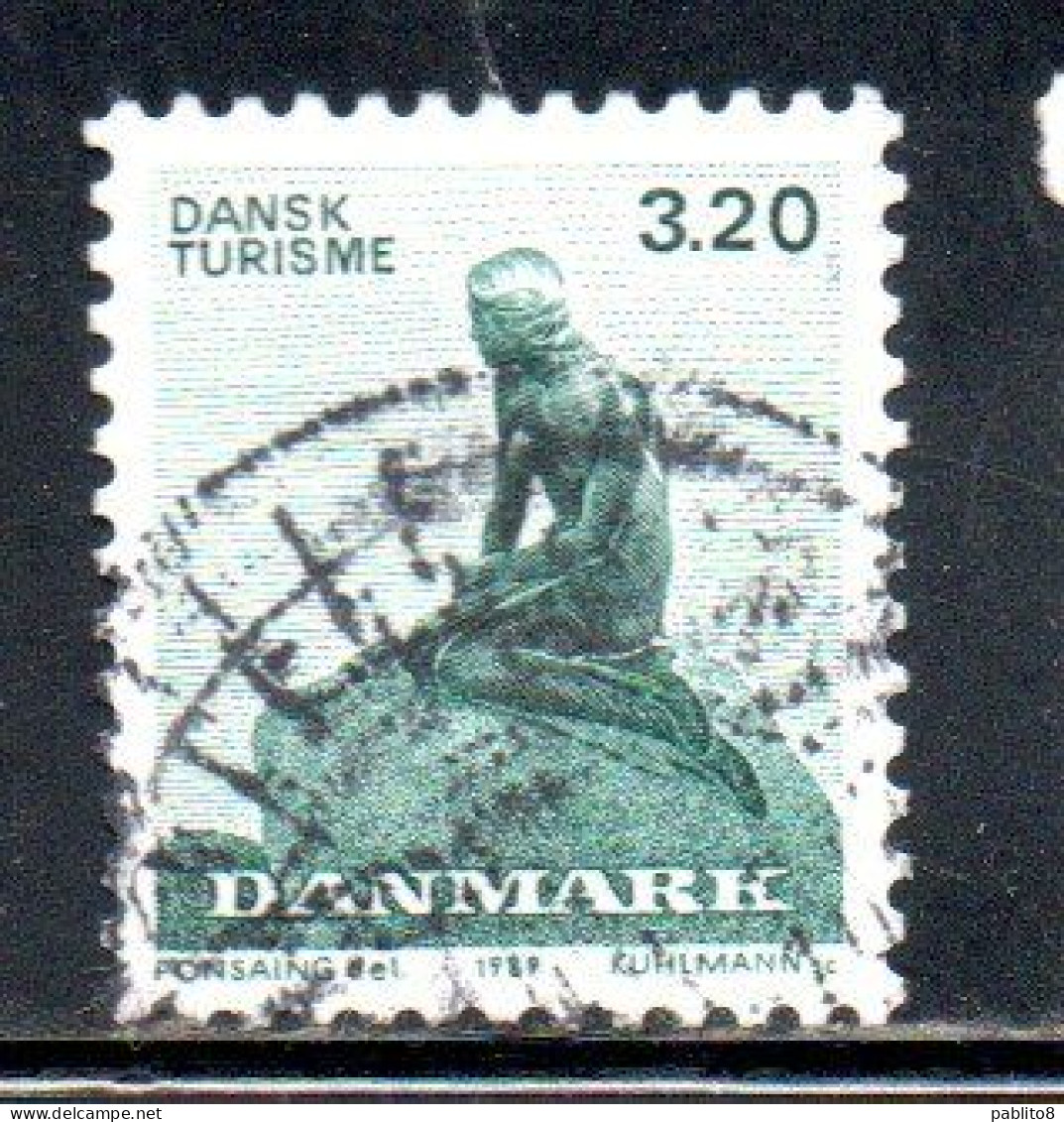 DANEMARK DANMARK DENMARK DANIMARCA 1989 TOURISM INDUSTRY THE LITTLE MERMAID LA SIRENETTA 3.20k USED USATO OBLITERE' - Used Stamps