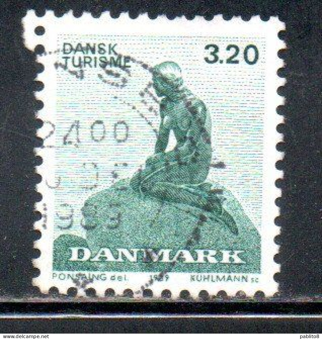 DANEMARK DANMARK DENMARK DANIMARCA 1989 TOURISM INDUSTRY THE LITTLE MERMAID LA SIRENETTA 3.20k USED USATO OBLITERE' - Used Stamps