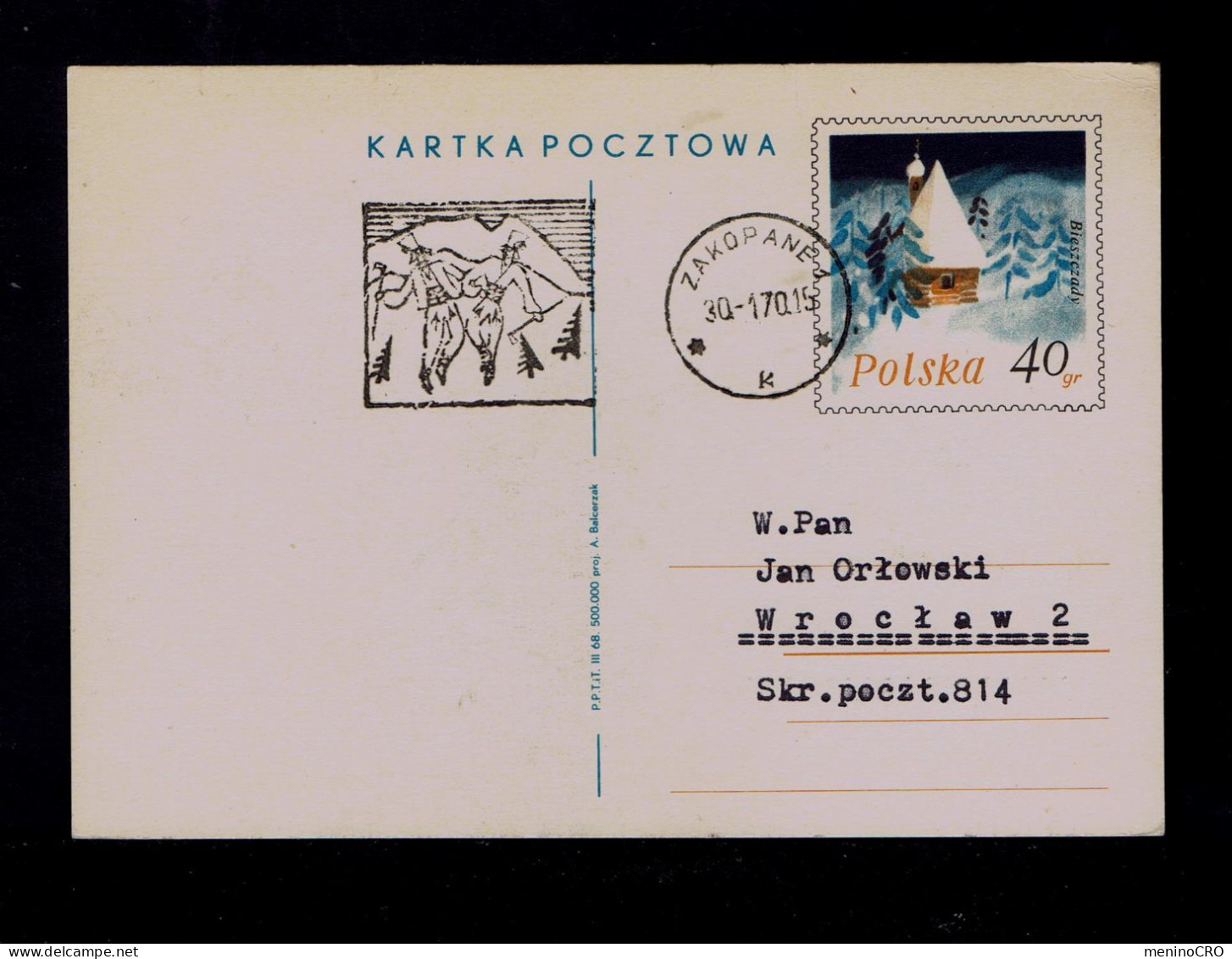 Gc8625 POLOGNE Winter Slogan Pmk Skocznia /3th Int.festival -montaguards Terrestres Zakopane Postal Stationery WROCLAW - Danse