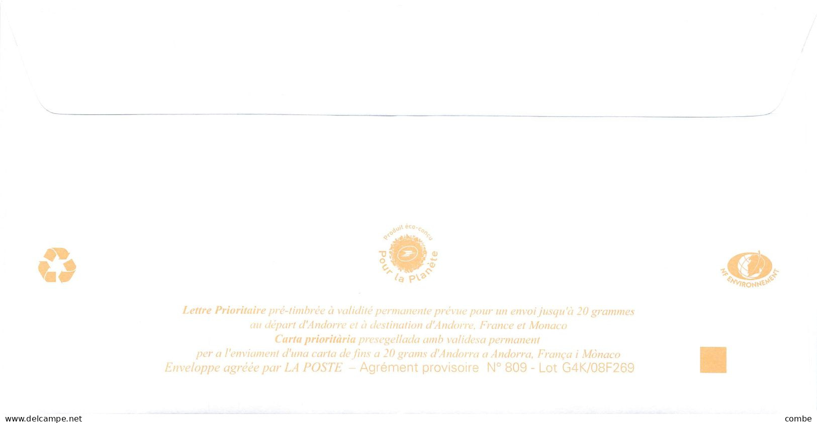ANDORRA PAP Prêt à Poster. Lettre Prioritaire De 2008. HARMONIA NATURALESA - Stamped Stationery & Prêts-à-poster