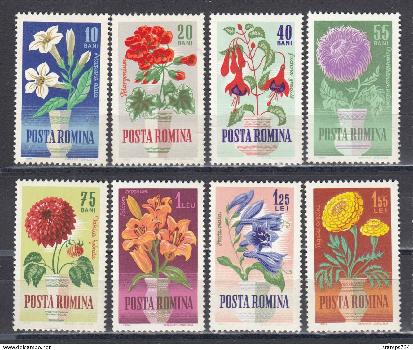 Romania 1964 - Garden Flowers, Mi-Nr. 2268/75, MNH** - Ungebraucht