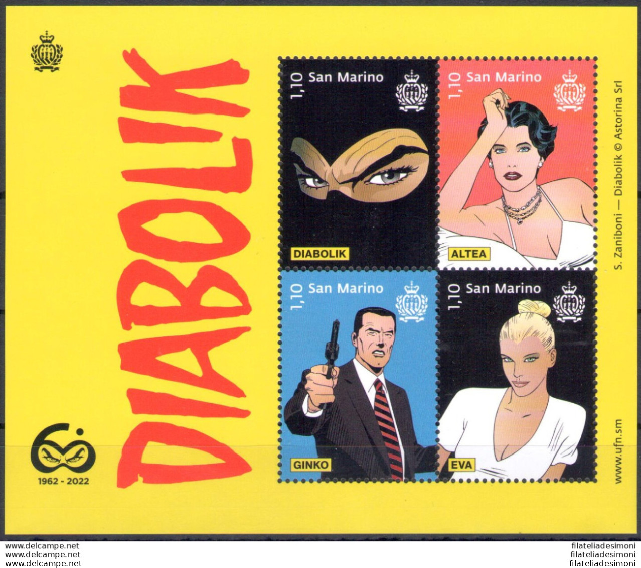 2022 San Marino, Diabolik , 60 Anniversario , Foglietto - MNH** - Blocs-feuillets