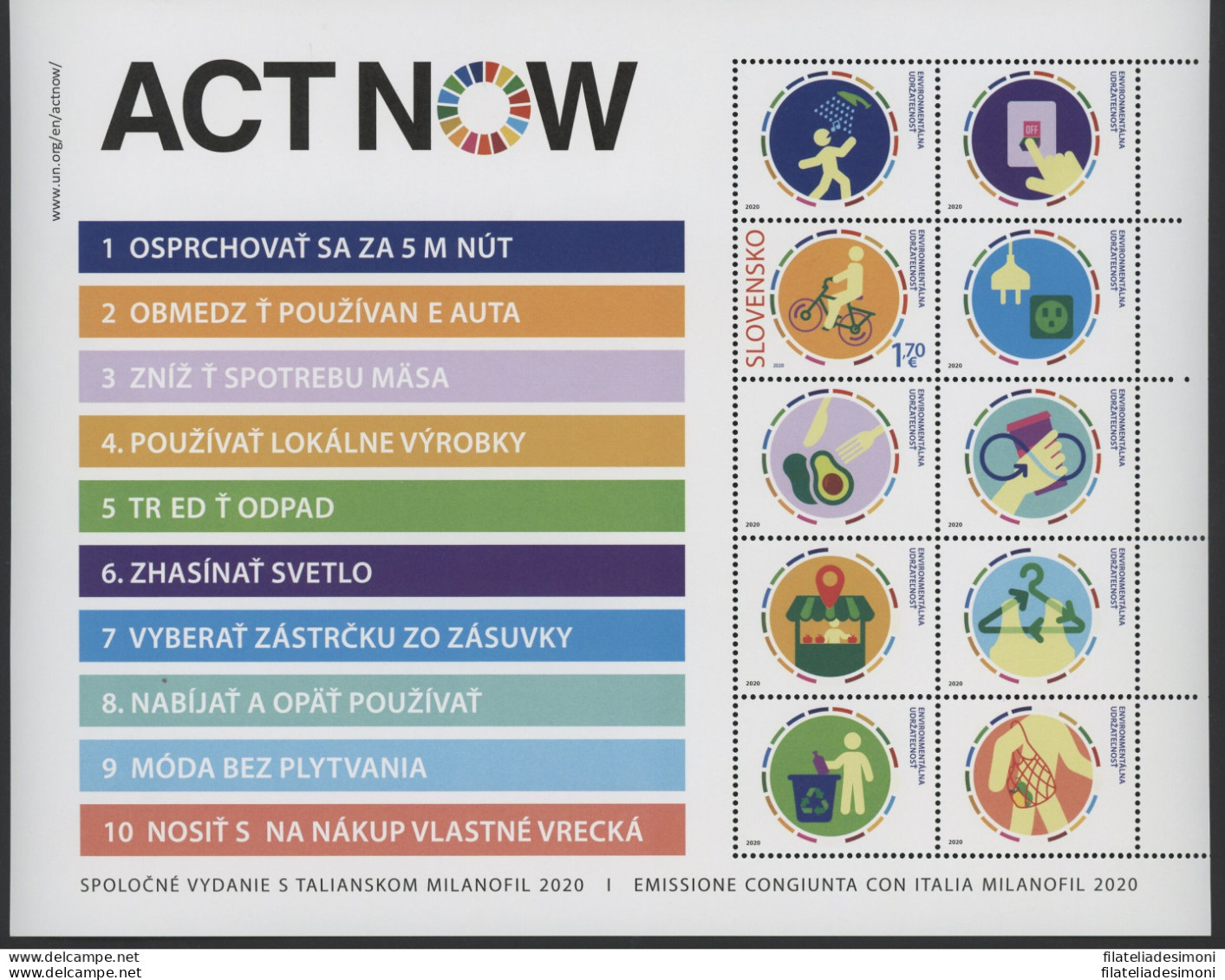 2020 Slovacchia, Act Now - Emissione Congiunta - Foglietto N. 105 - MNH** - Emissions Communes