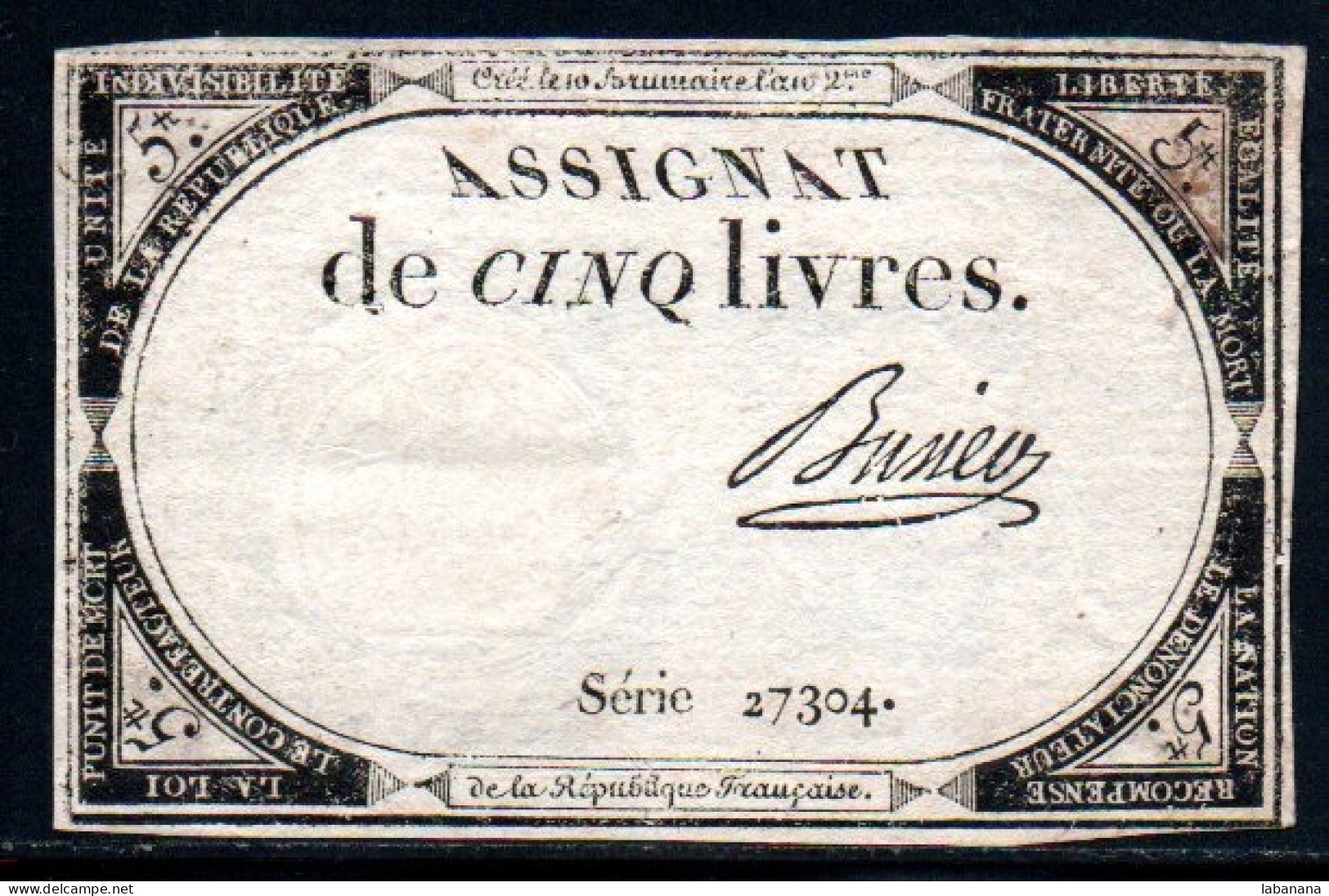 538-Assignat De 5 Livres E L'An 2 Busier Série 27304 - Assignate