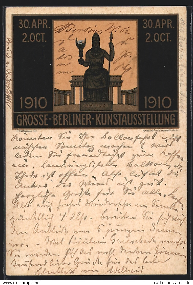 Künstler-AK Berlin, Grosse Kunstausstellung 1910, Statue Athena Vor Dem Brandenburger Tor  - Ausstellungen
