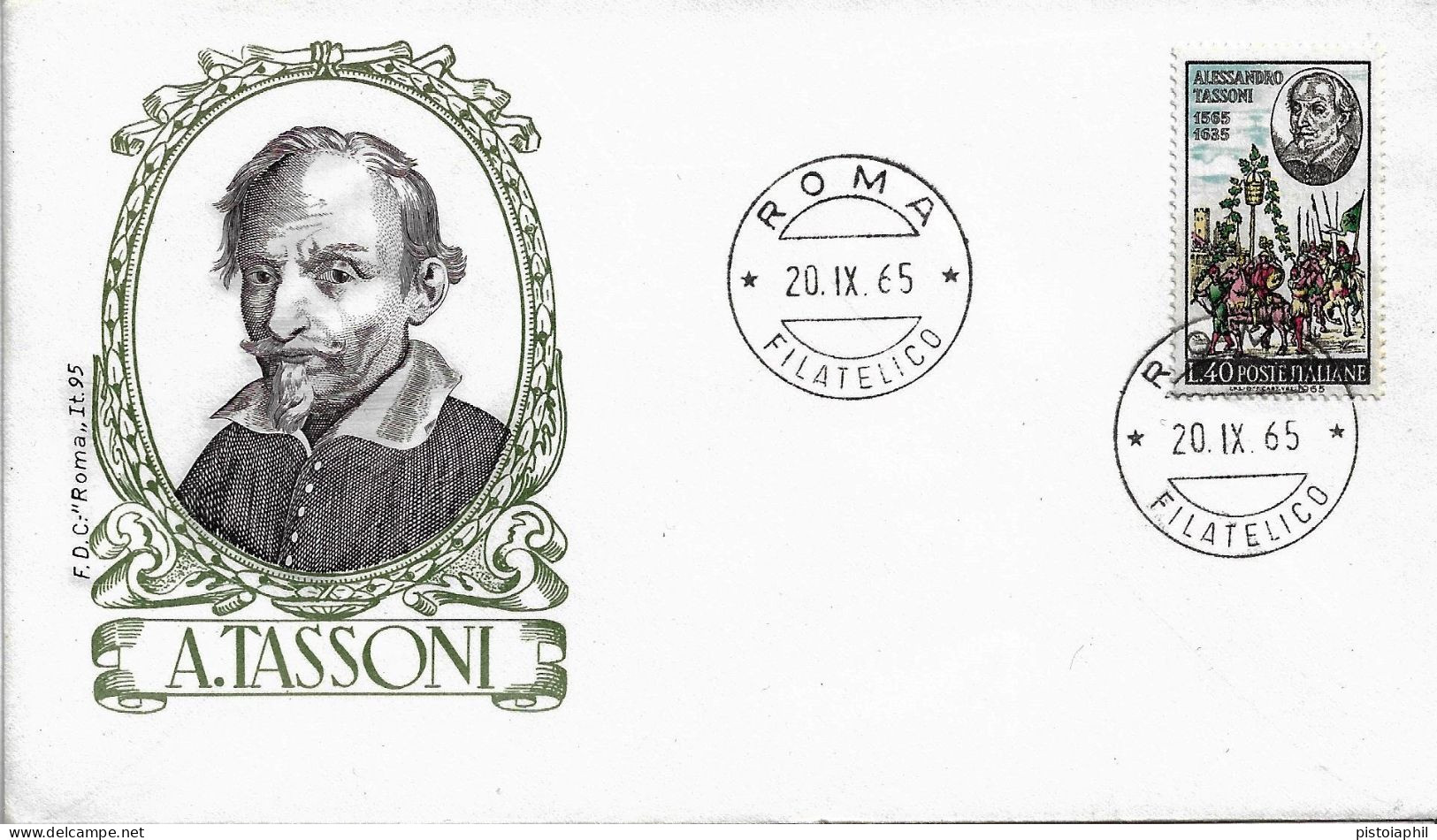 Fdc Roma: TASSONI (1965); No Viaggiata; Annullo Filatelico Roma - FDC