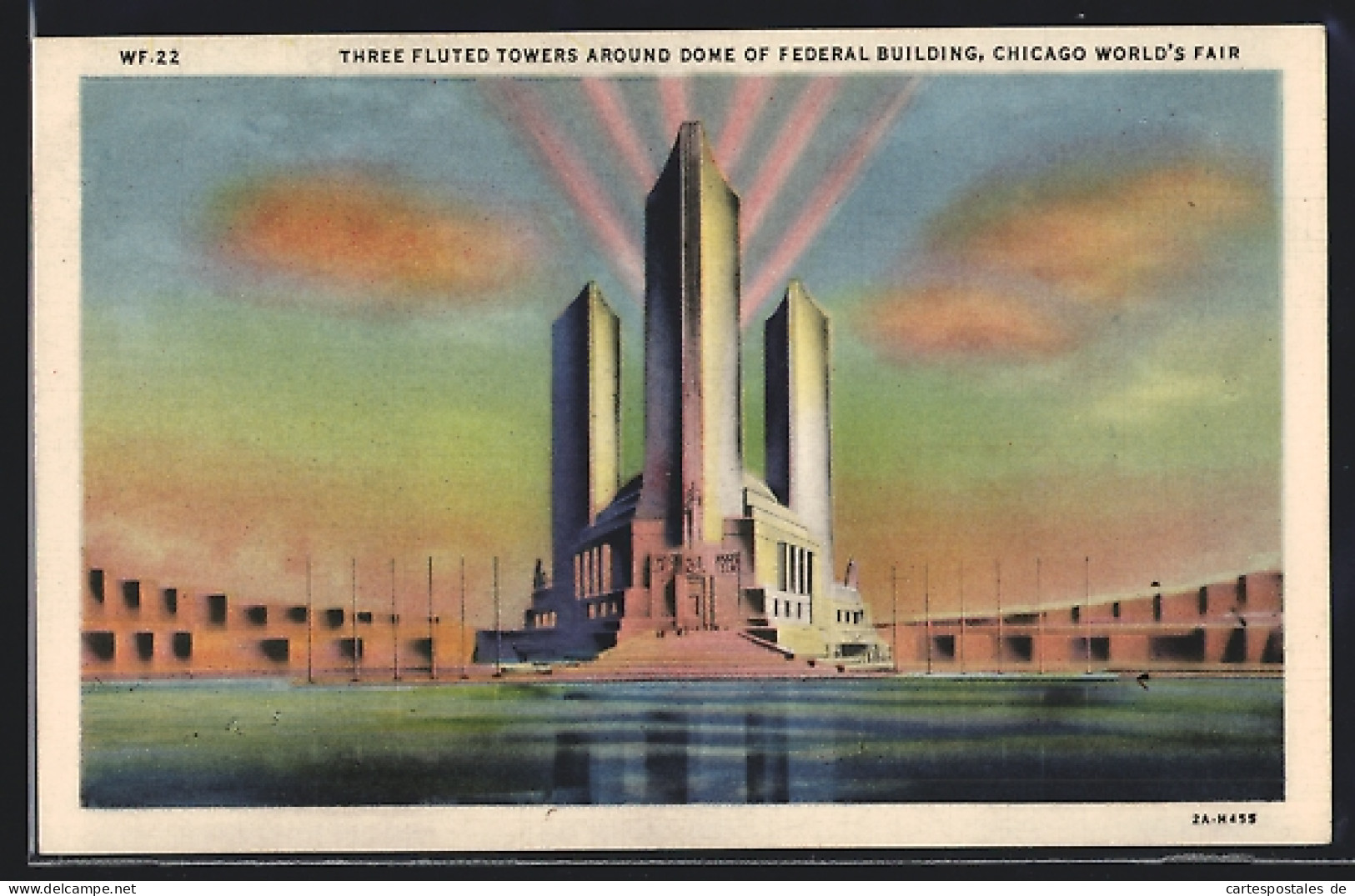 AK Chicago, IL, World`s Fair 1933, Three Fluted Towers Around Dome Of Federal Building  - Ausstellungen