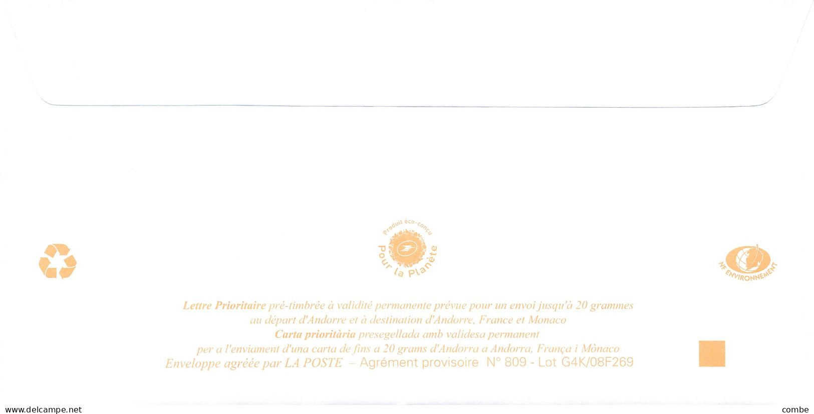 ANDORRA PAP Prêt à Poster. Lettre Prioritaire De 2008. ECOSISTEMES D - Stamped Stationery & Prêts-à-poster