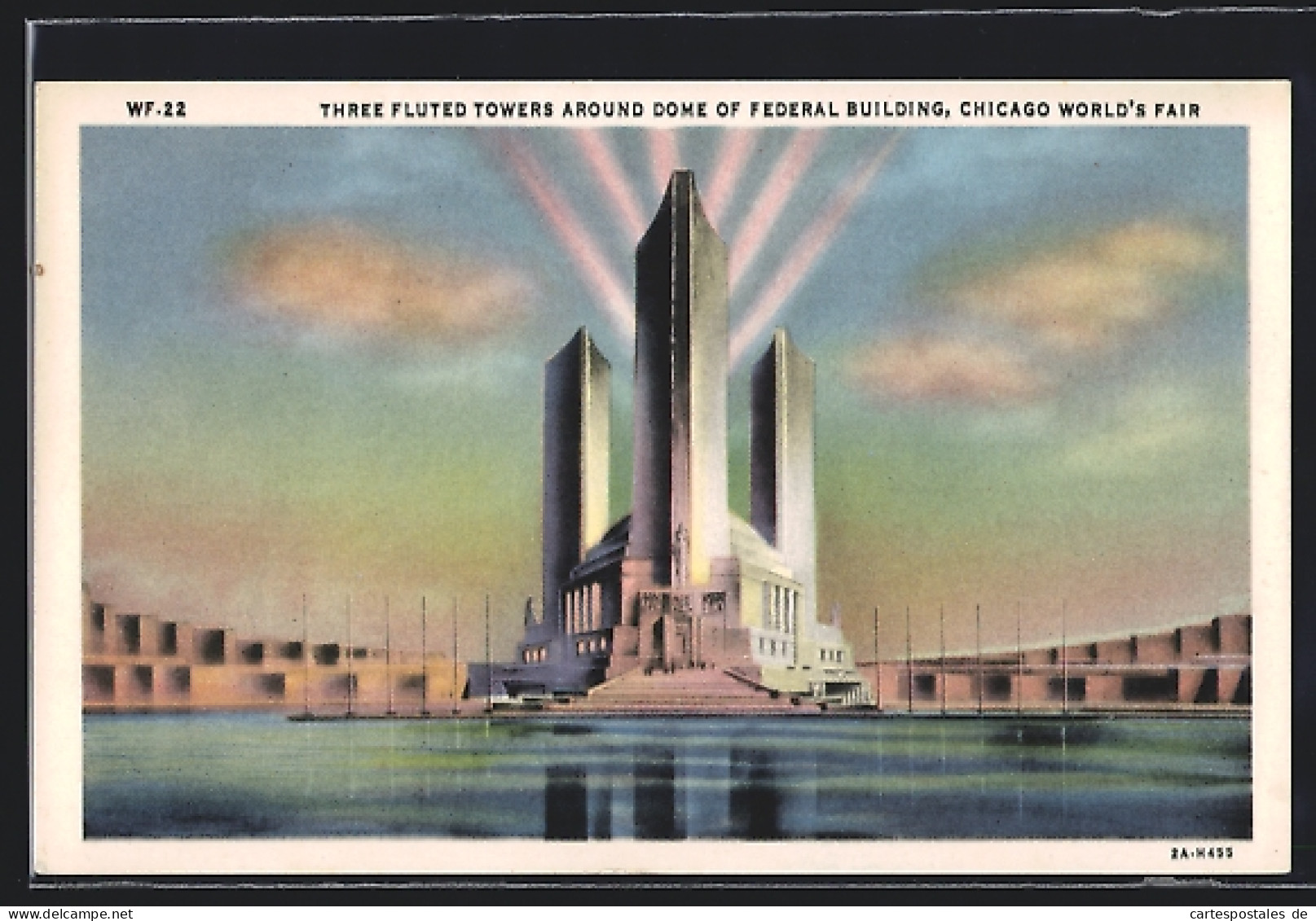 AK Chicago, World`s Fair / Ausstellung Century Of Progress1933, Three Fluted Towers Around Dome Of Federal Building  - Tentoonstellingen