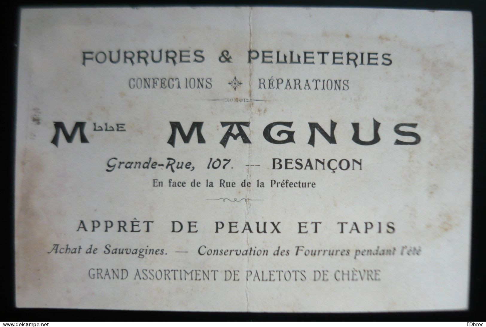 25  BESANCON Mlle MAGNUS Appret De Peaux Et Fourrures ( Taxidermie Léopard Naturalisé ) Voir 2 Scans - Besancon