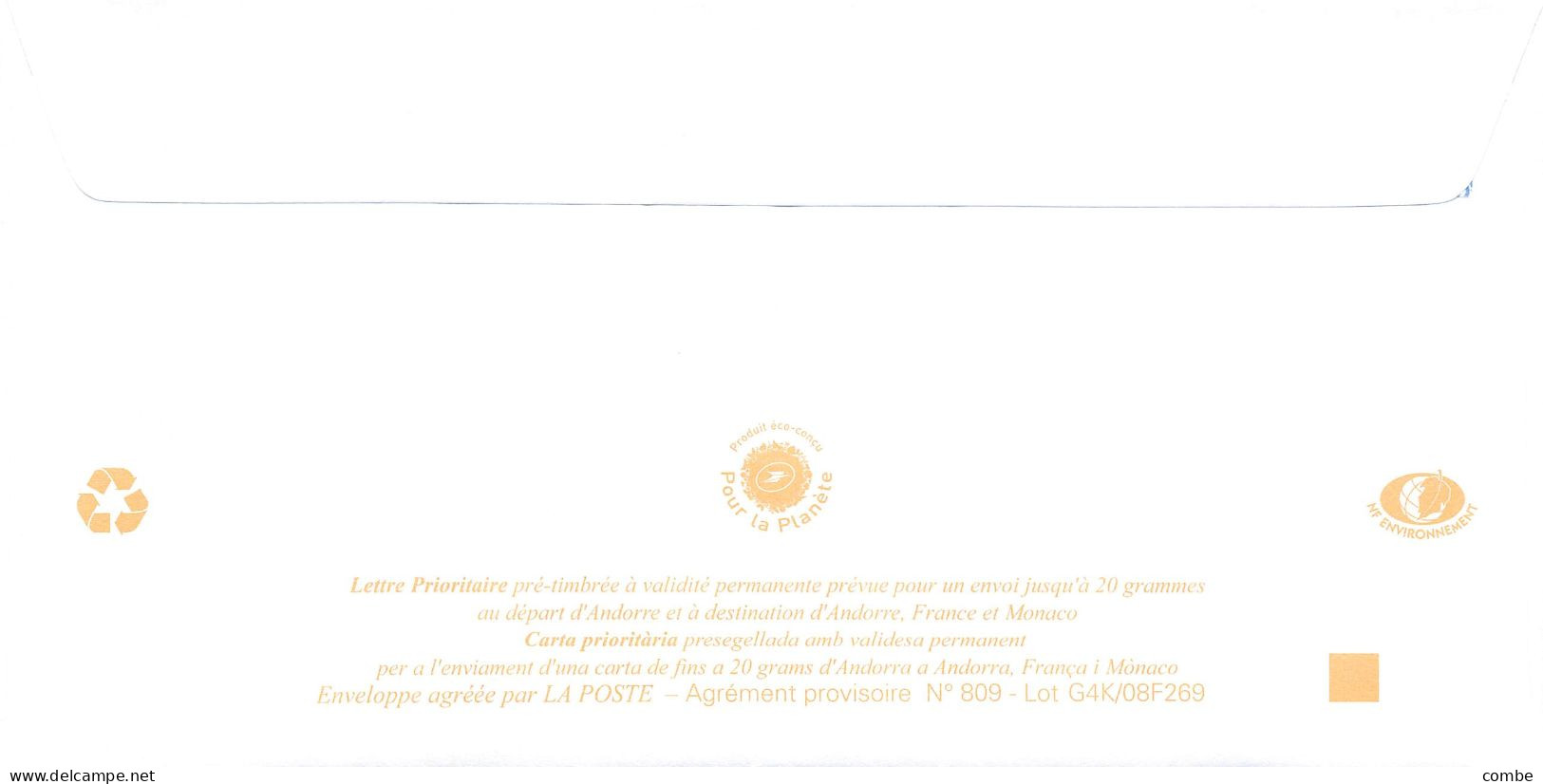 ANDORRA PAP Prêt à Poster. Lettre Prioritaire De 2008. SEAT - Stamped Stationery & Prêts-à-poster