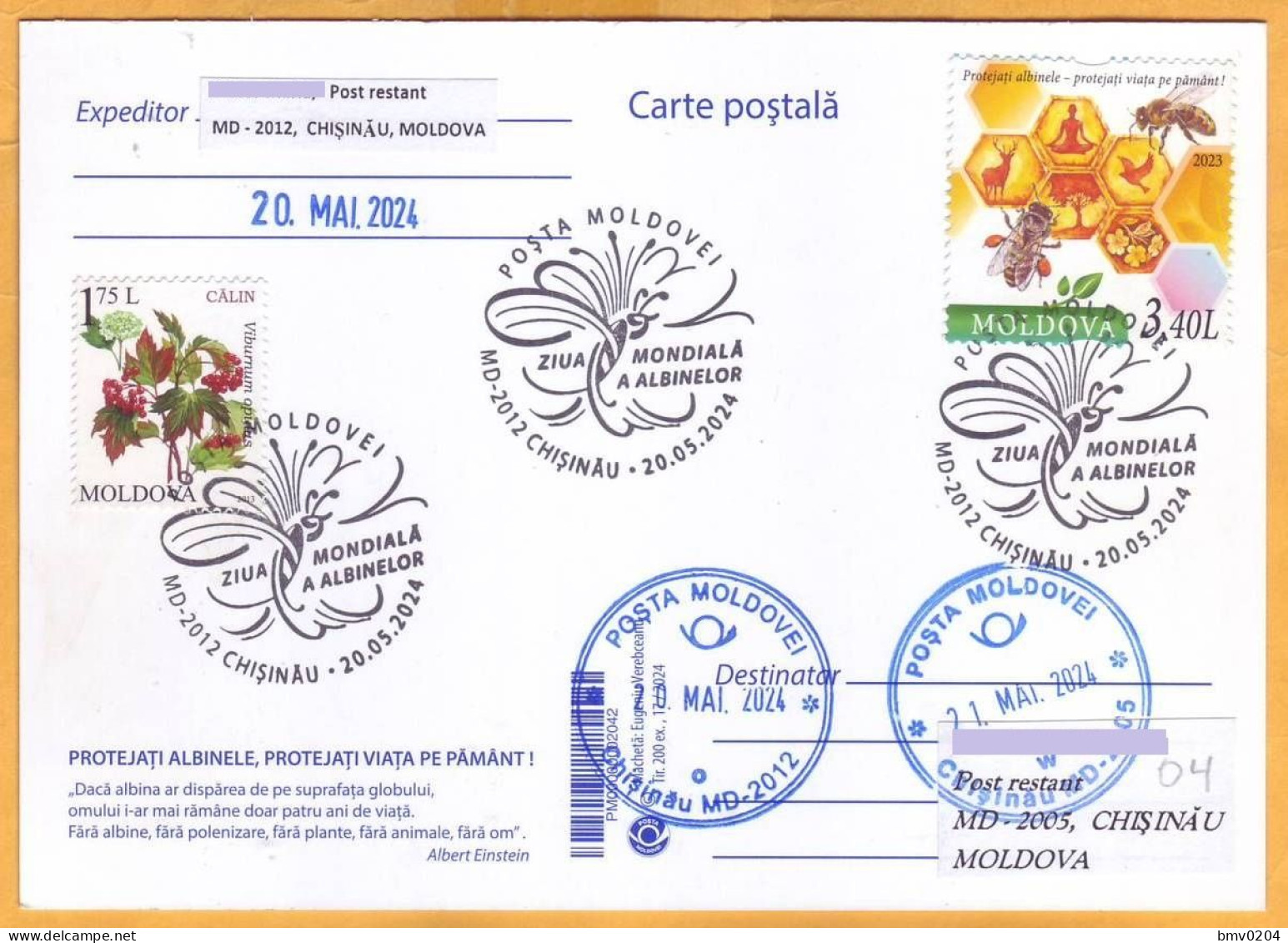 2024 Moldova  Special Postmark „World Bee Day”,Insects, Honeybees - Moldavië