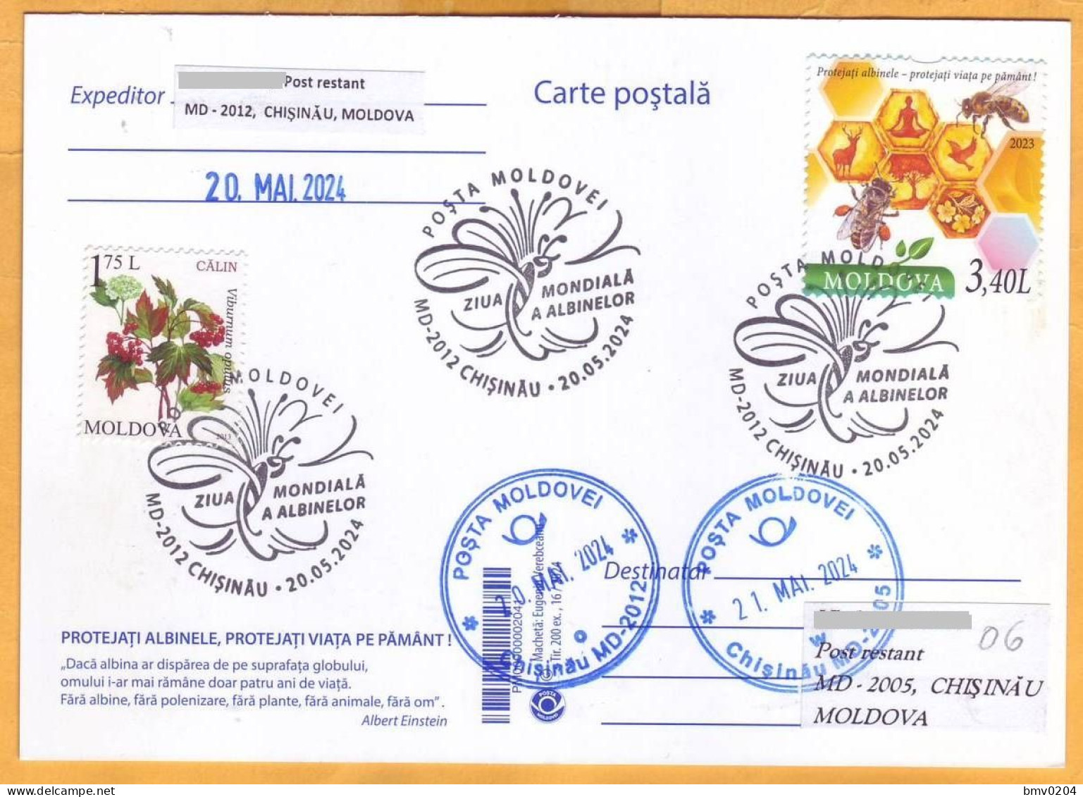 2024 Moldova  Special Postmark „World Bee Day”,Insects, Honeybees - Moldavie