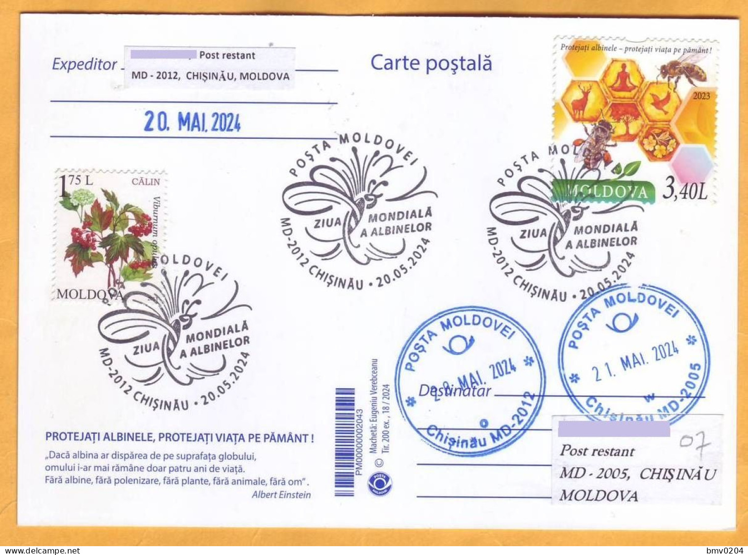 2024 Moldova  Special Postmark „World Bee Day”,Insects, Honeybees - Moldavie