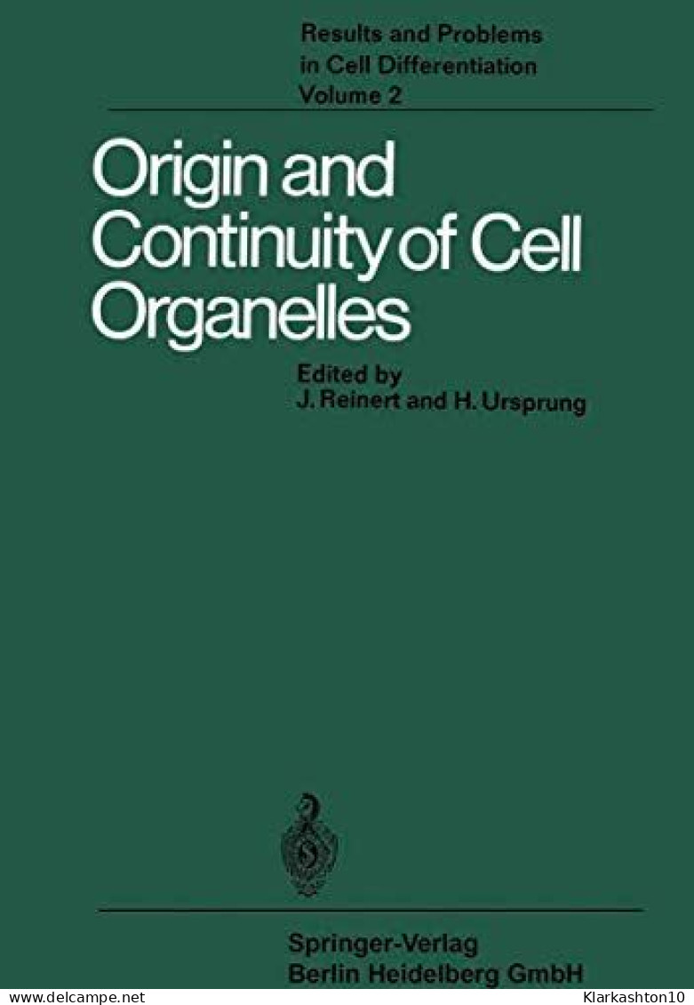 Origin And Continuity Of Cell Organelles Volume 2 - Autres & Non Classés