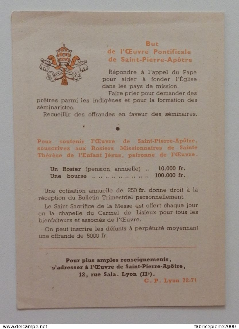 Oeuvre De Saint-Pierre-Apôtre - Calendrier 1953 25e Anniversaire Sainte Thérèse Enfant Jésus - TBE Missionnaire Lyon - Religion & Esotericism