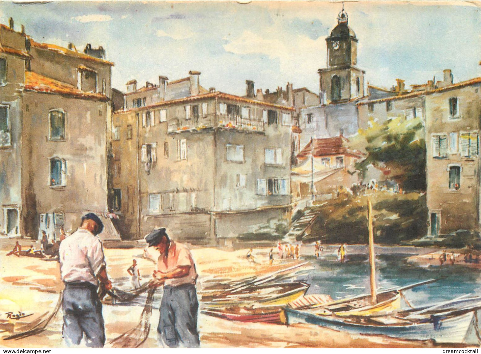 Cpsm Cpm 83 SAINT-TROPEZ. Le Port De La Ponche Par Rogle. Pêcheurs Et Leurs Filets De Pêche - Saint-Tropez